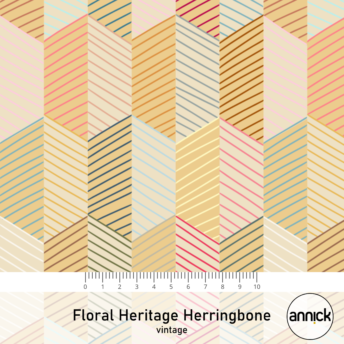 Bio Stoff  - Floral Heritage Herringbone Vintage - Annick, beige, Streifen