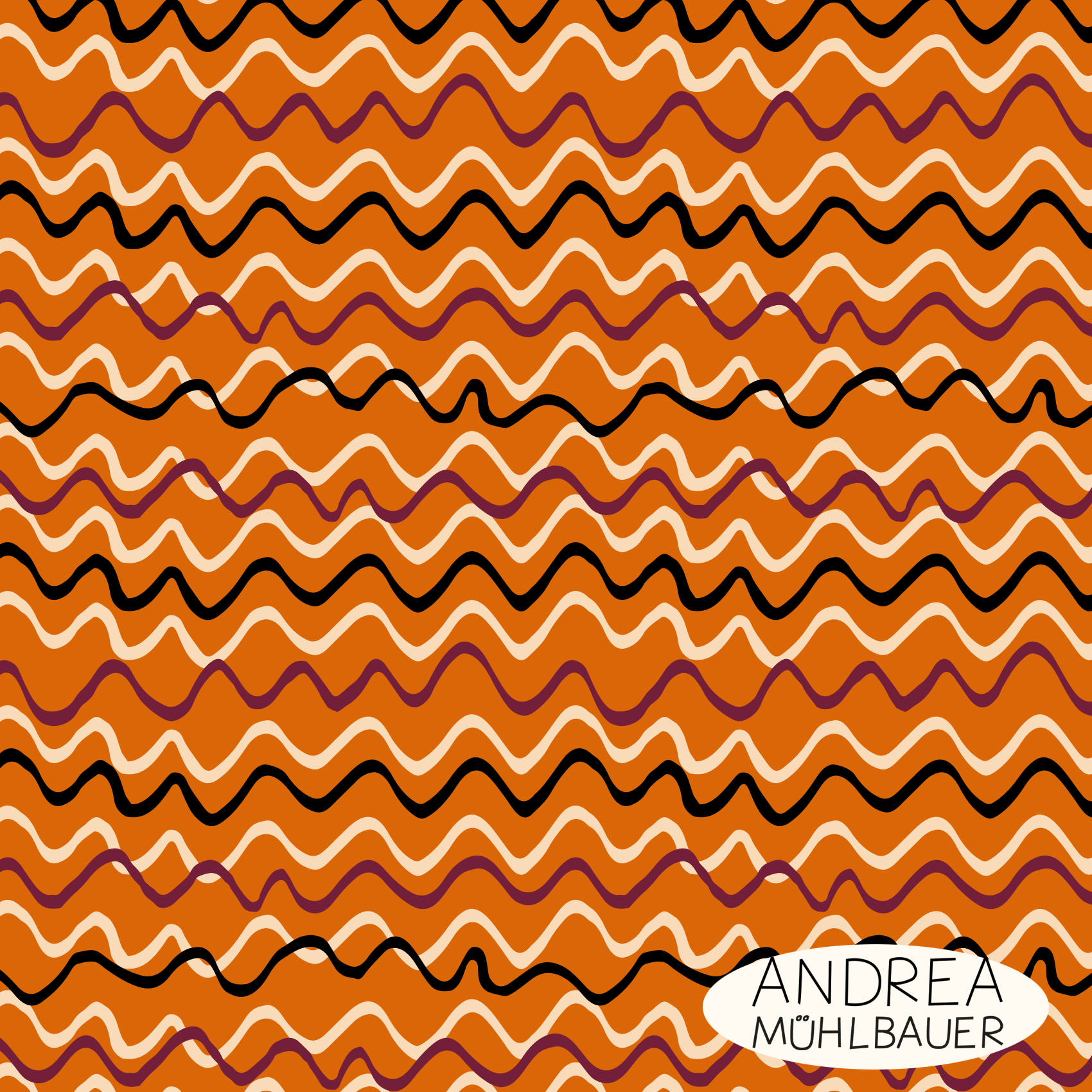 Bio Stoff - Handgezeichnete Wellen Orange von Andrea Muehlbauer in orange
