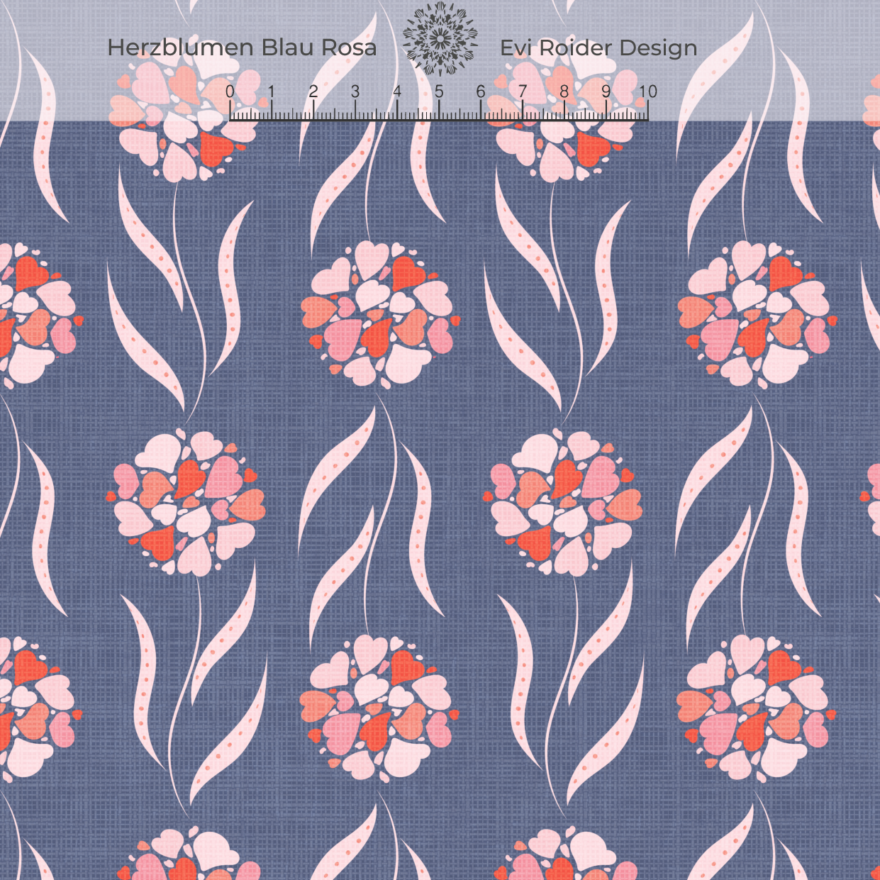 Bio Stoff - Herz Blumen blau