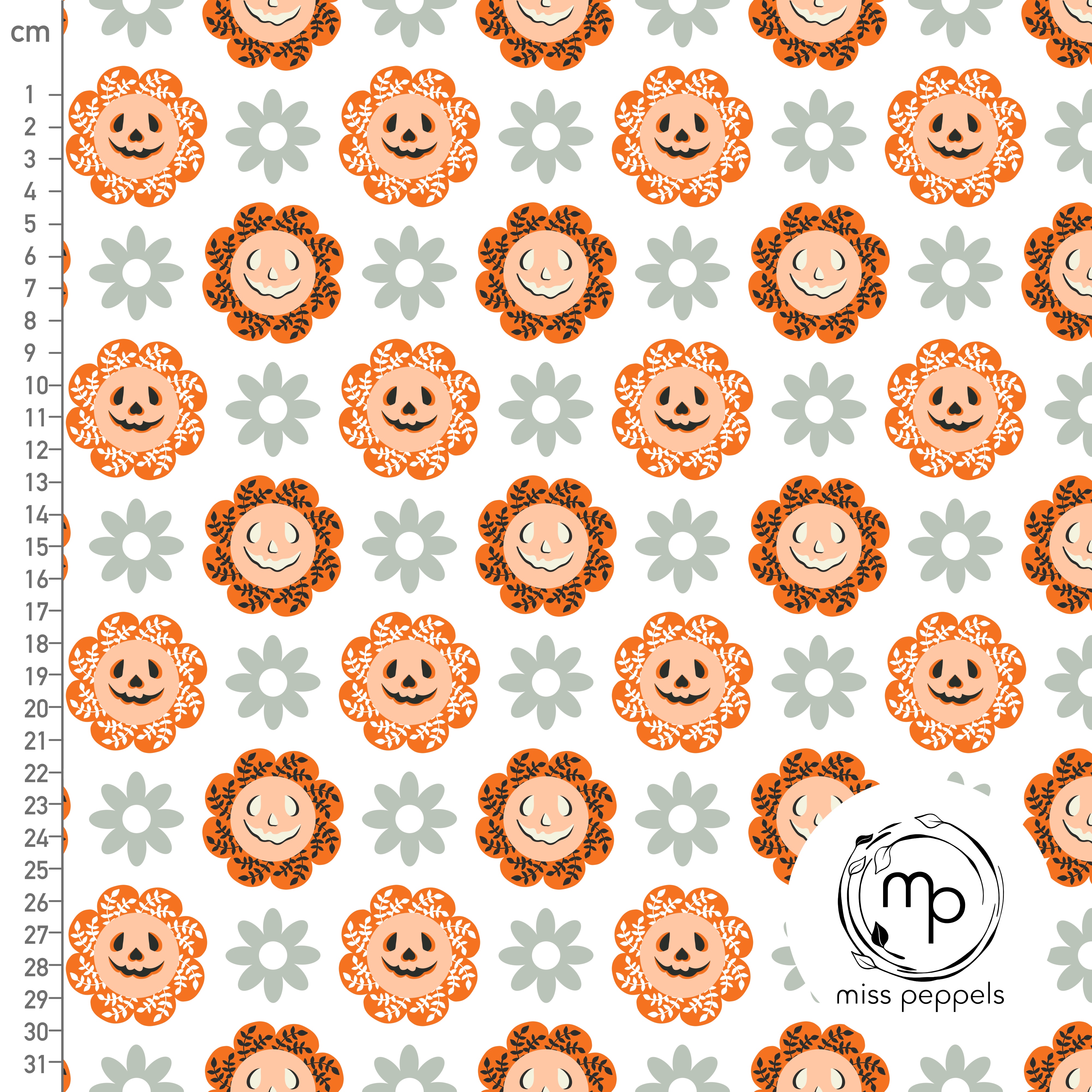 Bio Cotton - Halloween Flowers White by misspeppels in orange