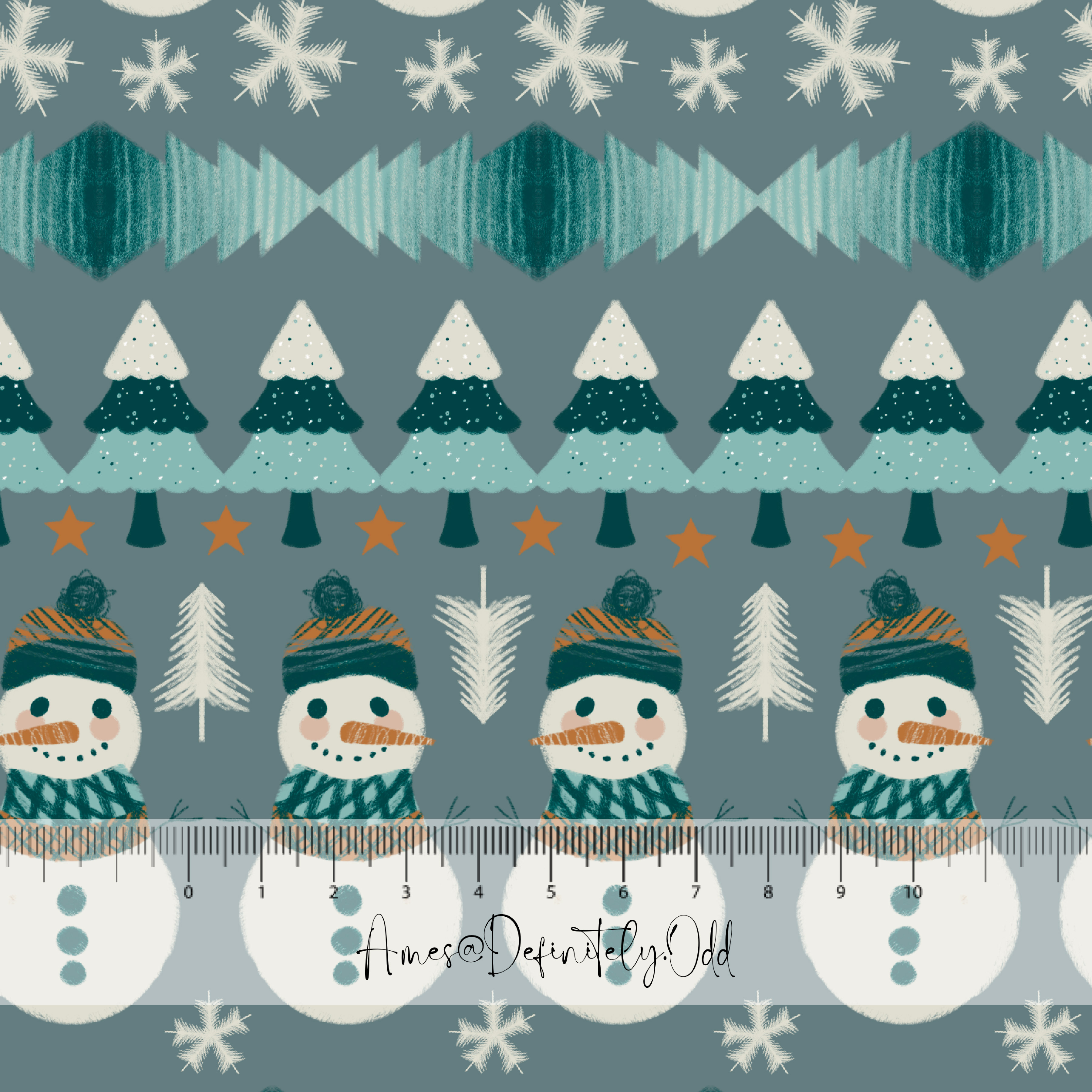 Bio Stoff  - Festlicher Schneemann Frost - AmesDefinitelyOdd, grün, Winter