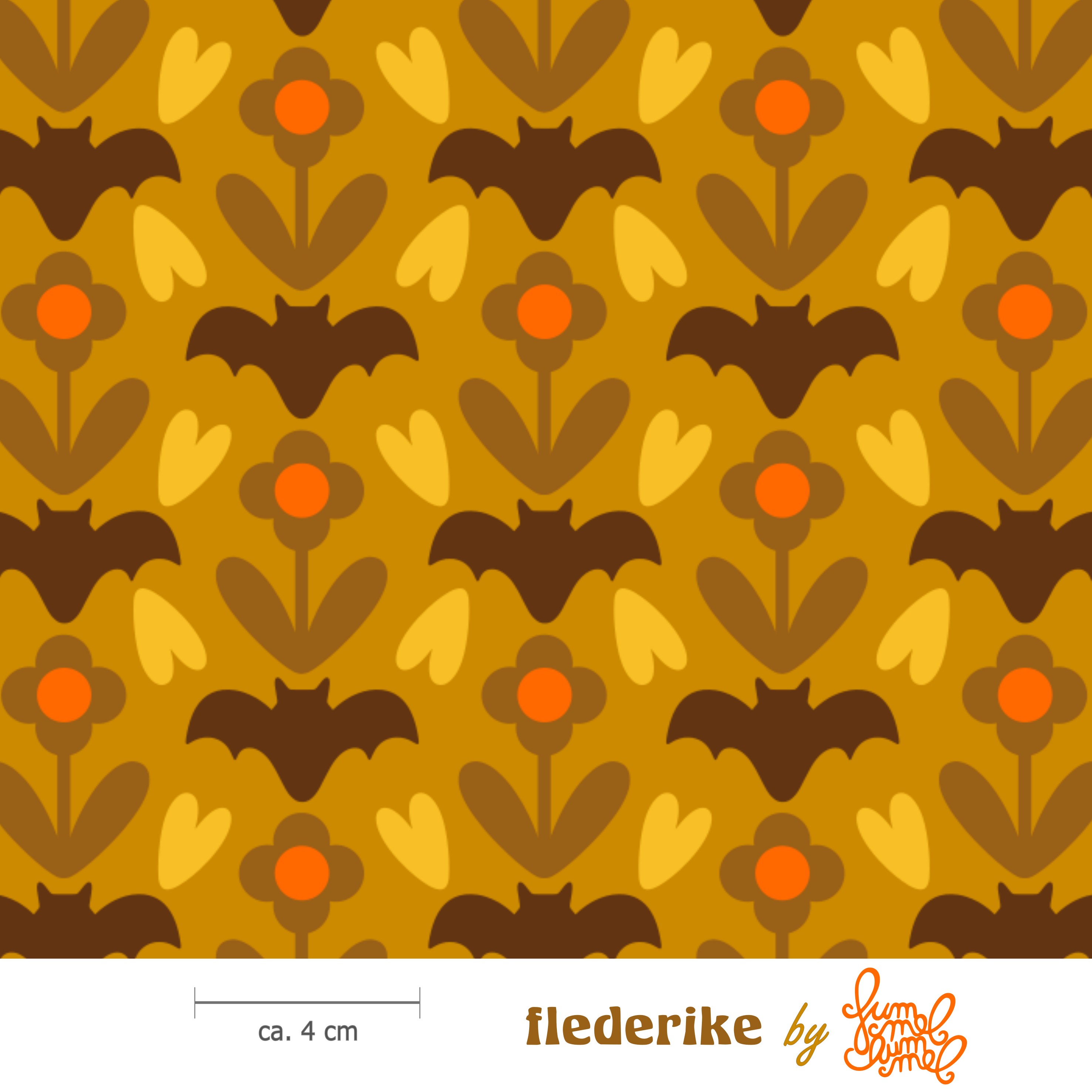Bio Summersweat Stoff  -   Flederike Halloween  - Fummelhummel, braun, Floral & Blumen, Breite 150 cm