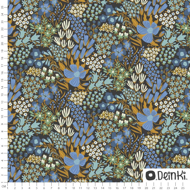 Bio Webware Stoff - Blumenwiese - Deinki, Frühling, Floral & Blumen, blau, Tiere, schwarz, 100% Bio-Baumwolle Bio Webware Stoff - Blumenwiese - Deinki, Frühling, Floral & Blumen, blau, Tiere, schwarz, 100% Bio-Baumwolle