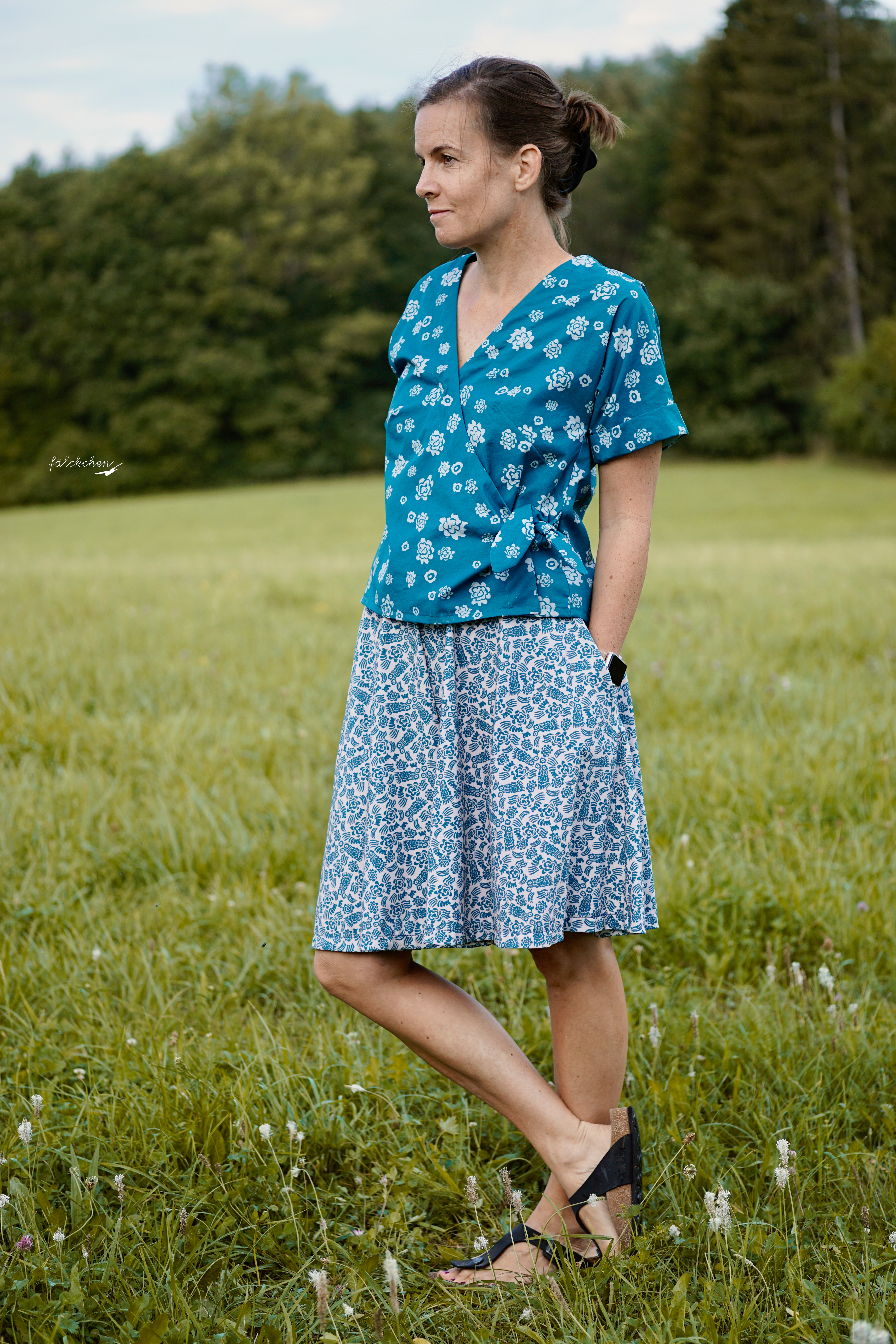 Bio Webware Stoff  -  Griabig  - Sanktwerk, Floral & Blumen, petrol, 100% Bio-Baumwolle