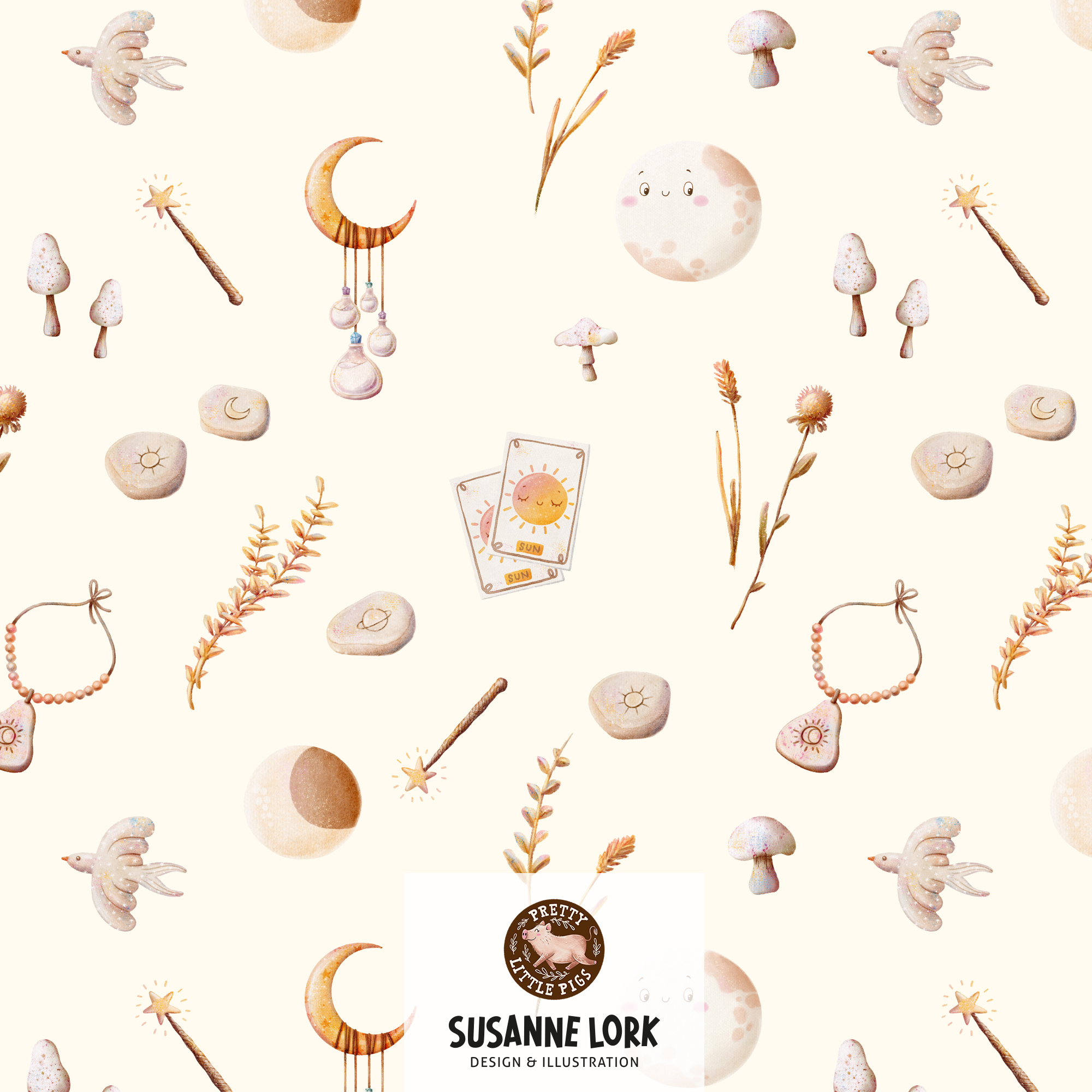 Bio Stoff - Magical Forest von Pretty Little Pigs in creme