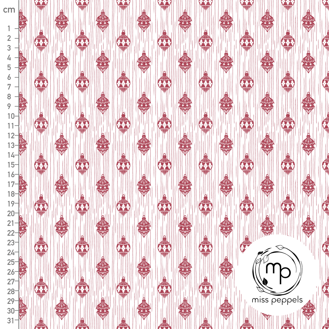 Organic Fabric - Christmas Ornaments red