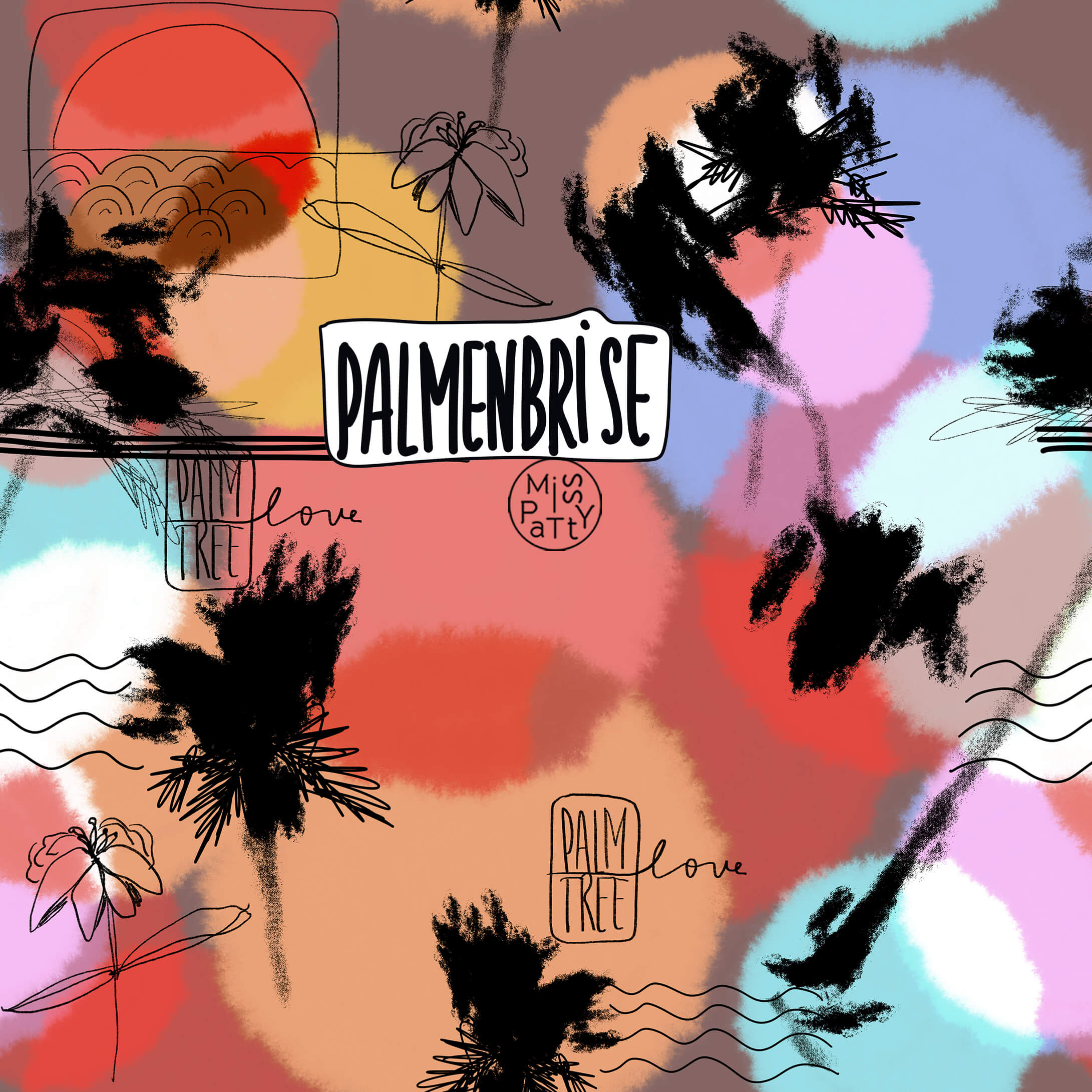 Bio Webware Stoff  -  Palmenbrise  - MissPatty, bunt, Bäume & Palmen, 100% Bio-Baumwolle