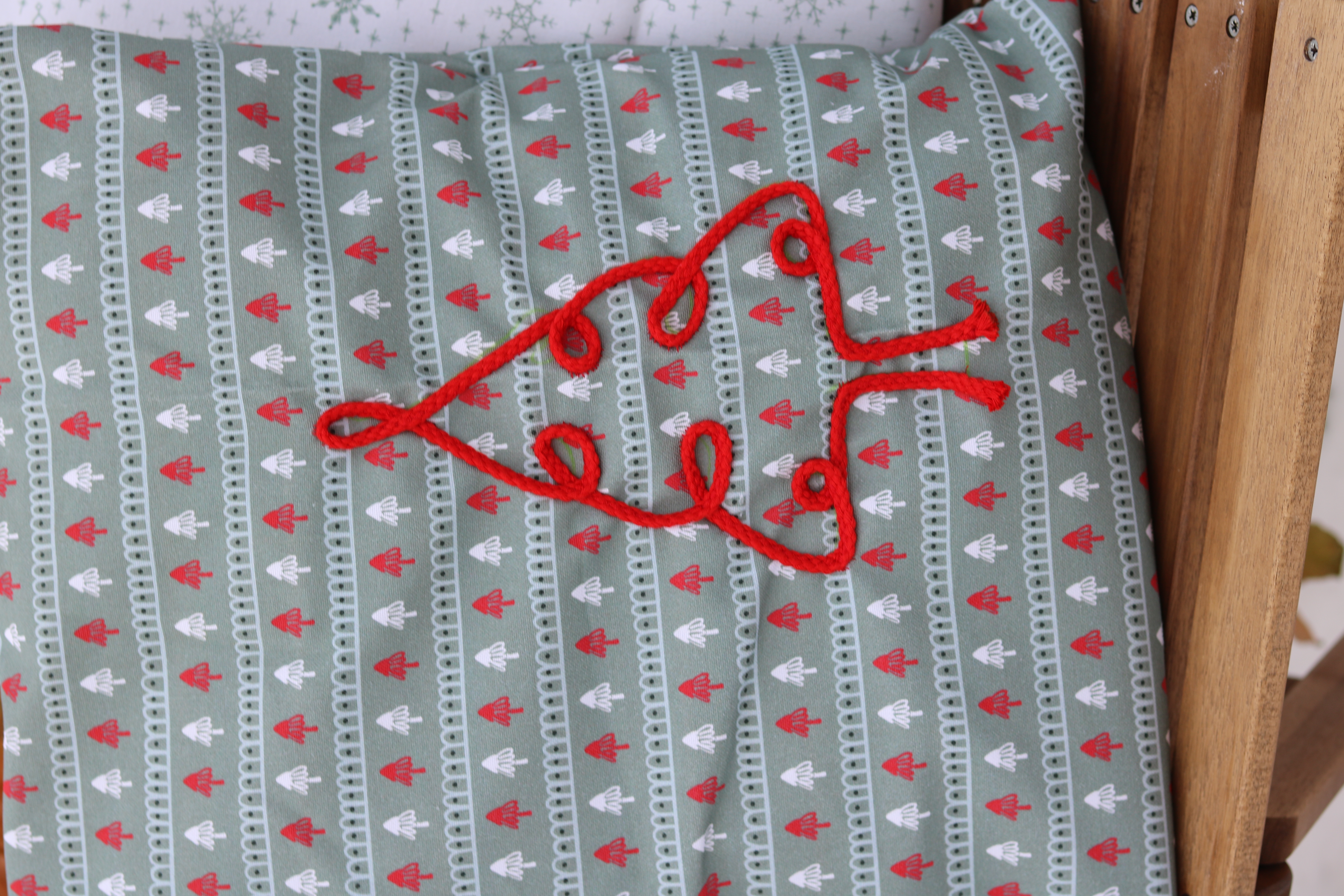 Organic Fabric - Tree Row white, red and blue