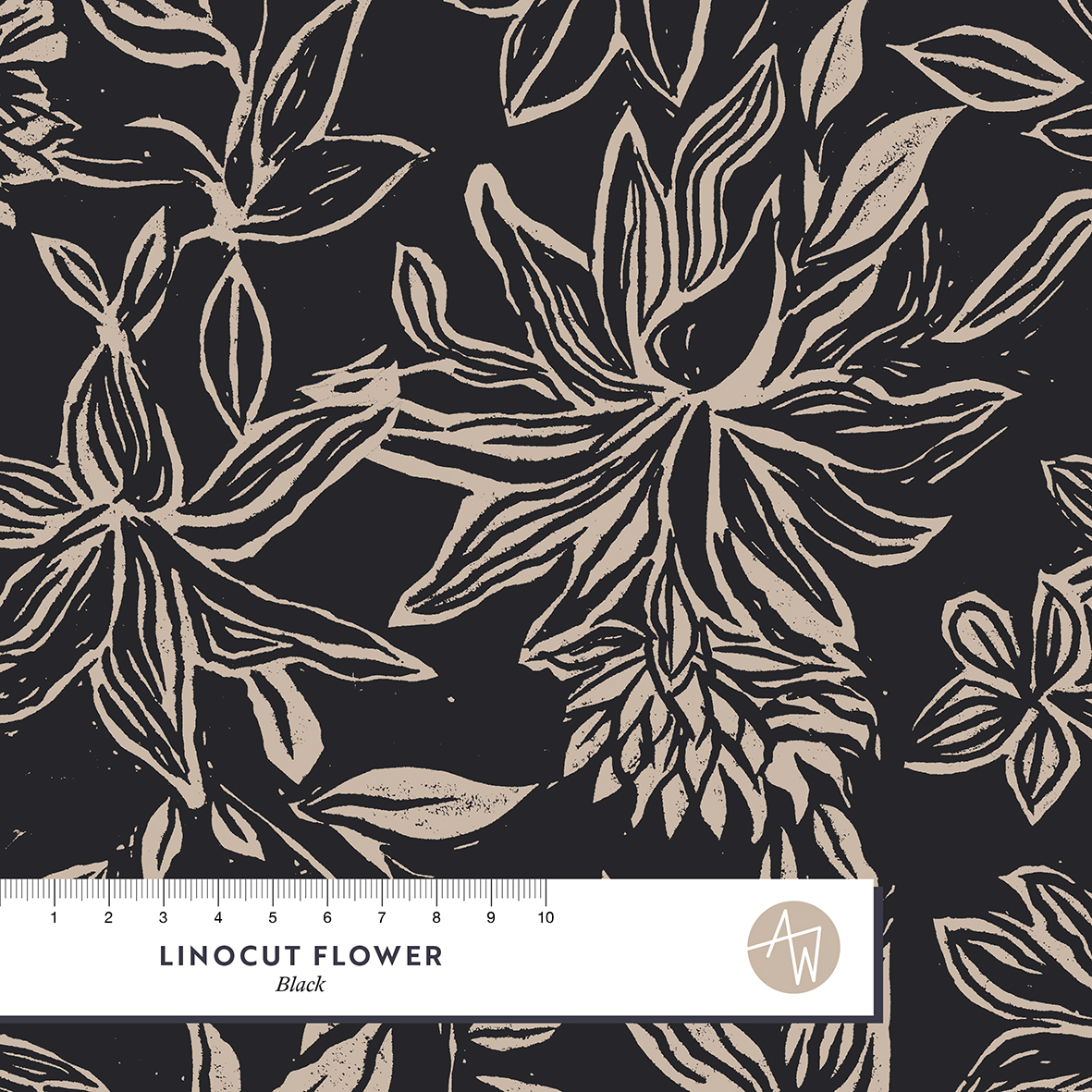 Bio Stoff - Linocut Flower Black - AlexandraWeise, Floral & Blumen, schwarz Bio Stoff - Linocut Flower Black - AlexandraWeise, Floral & Blumen, schwarz
