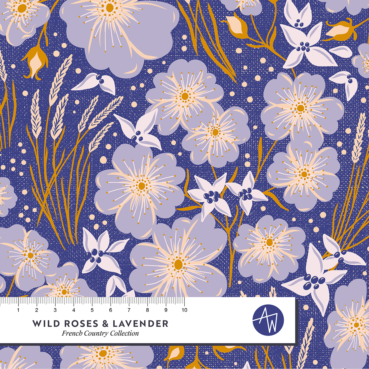 Bio Stoff  -  French Country Roses and  - AlexandraWeise, Floral & Blumen, blau