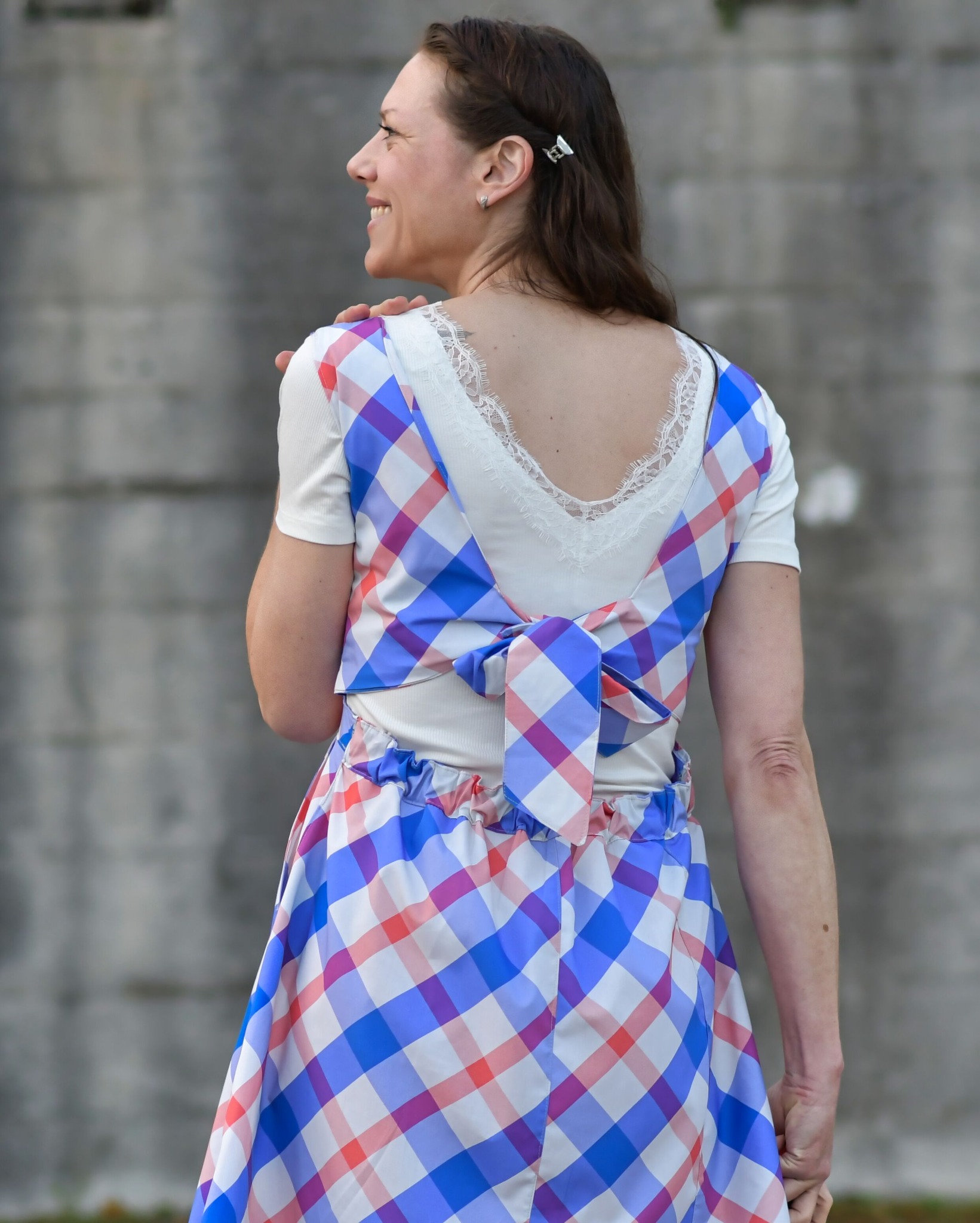 Bio Stoff  -  Karo blau, orange