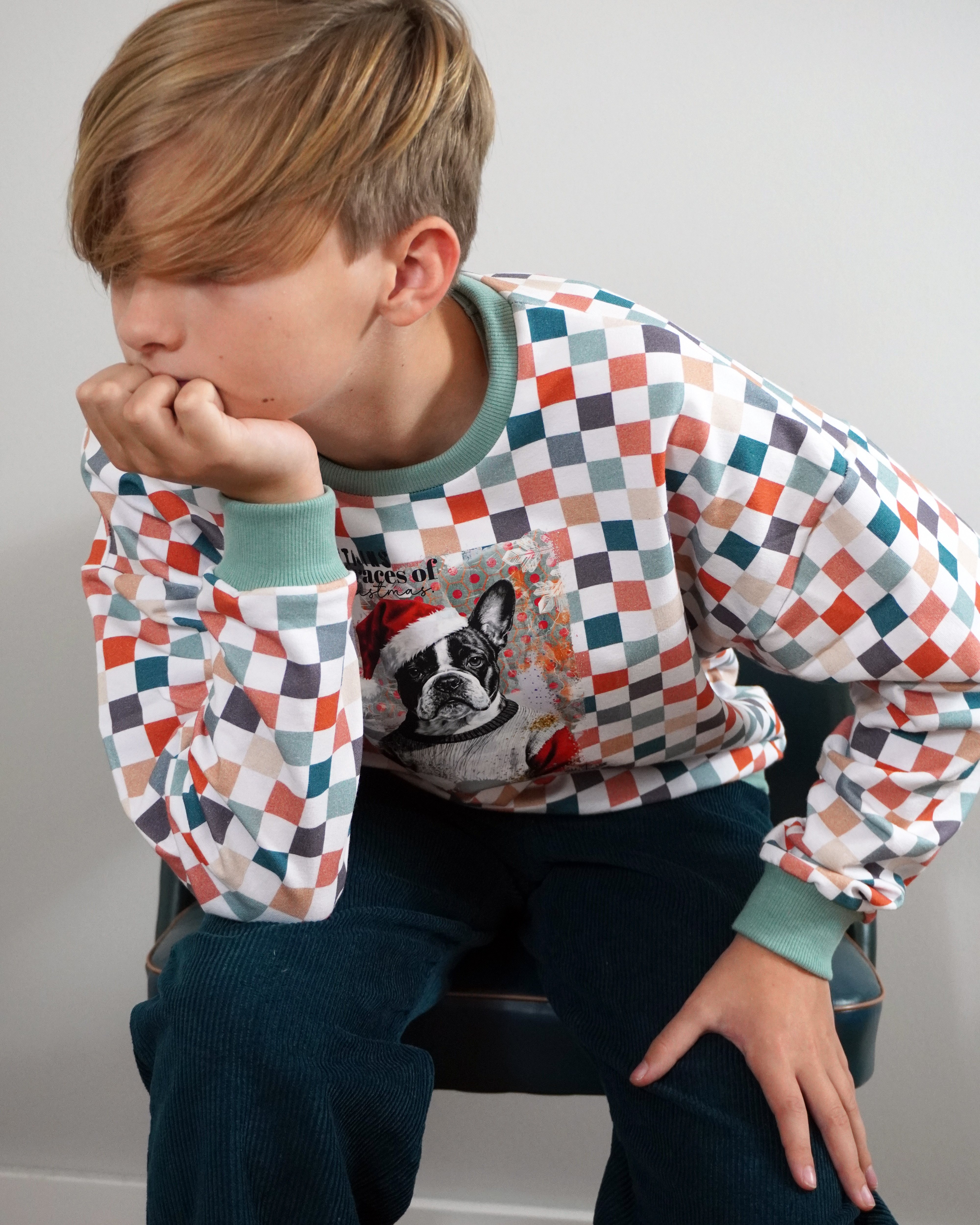 Bio Stoff - Retroscholle Karo mint, orange