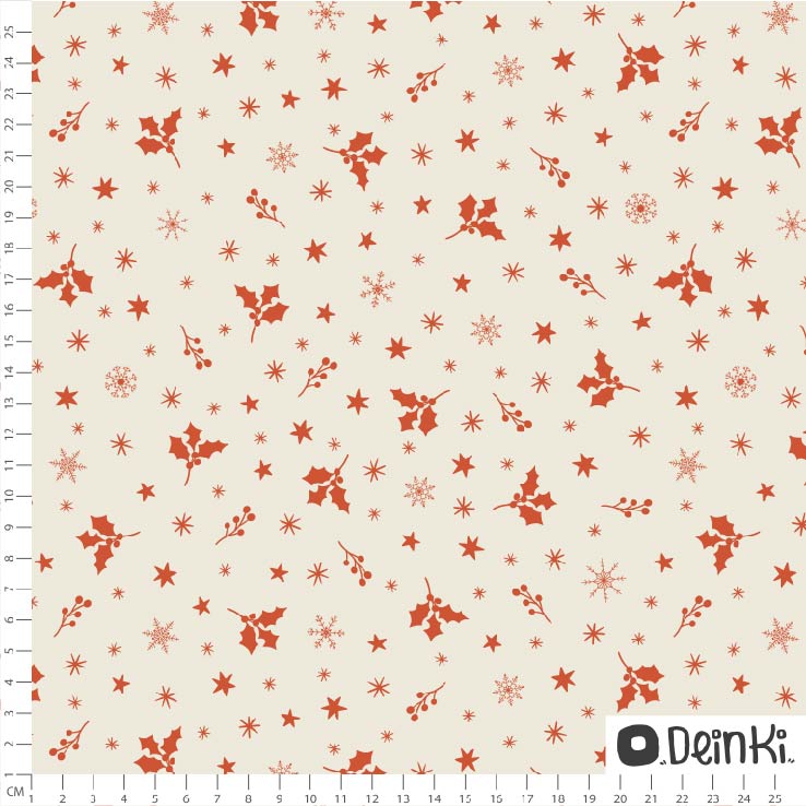 Bio Stoff - Weihnachtsditsy creme, rot