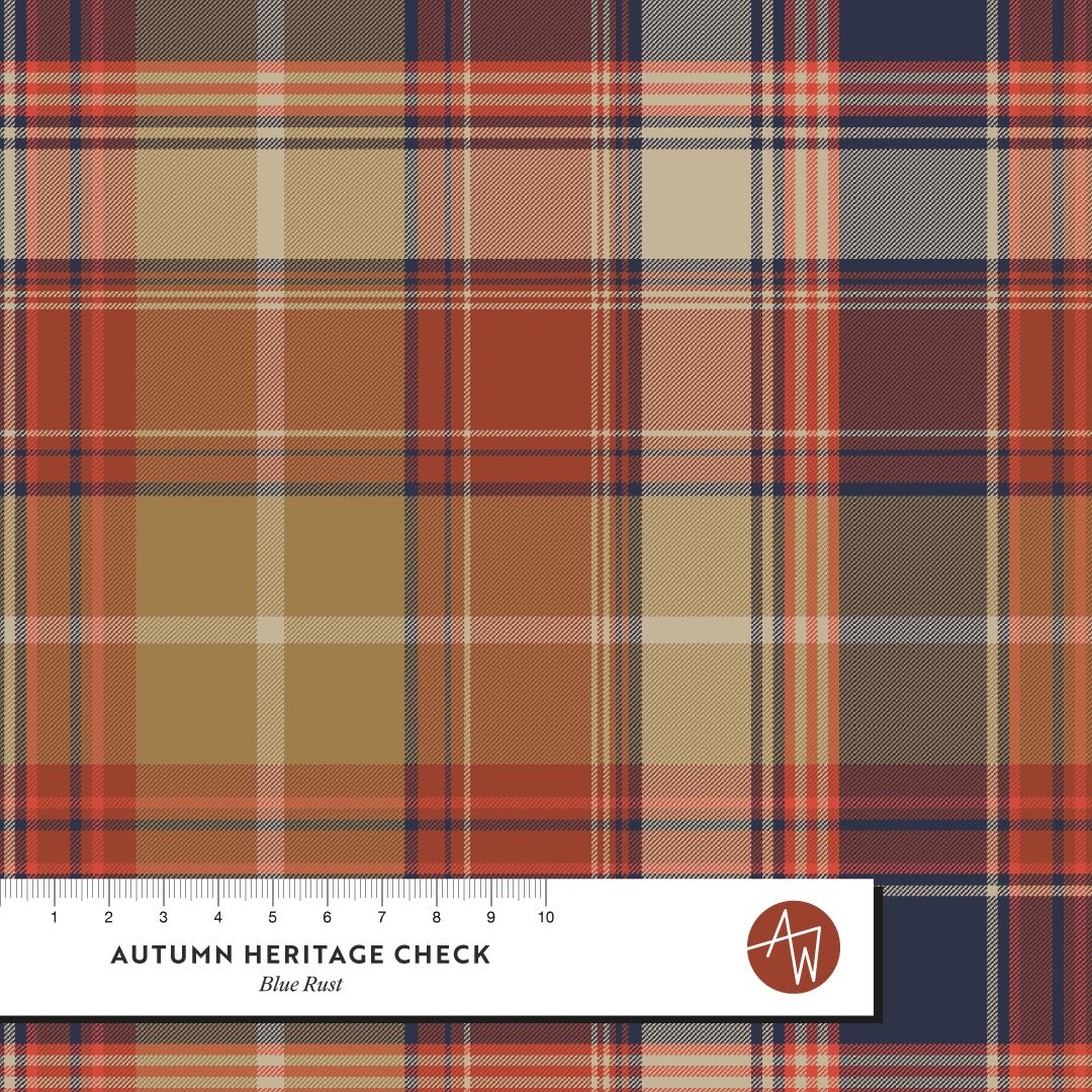 Bio Stoff - Autumn Heritage Check Blue Rust von Alexandra Weise in kupfer/rost