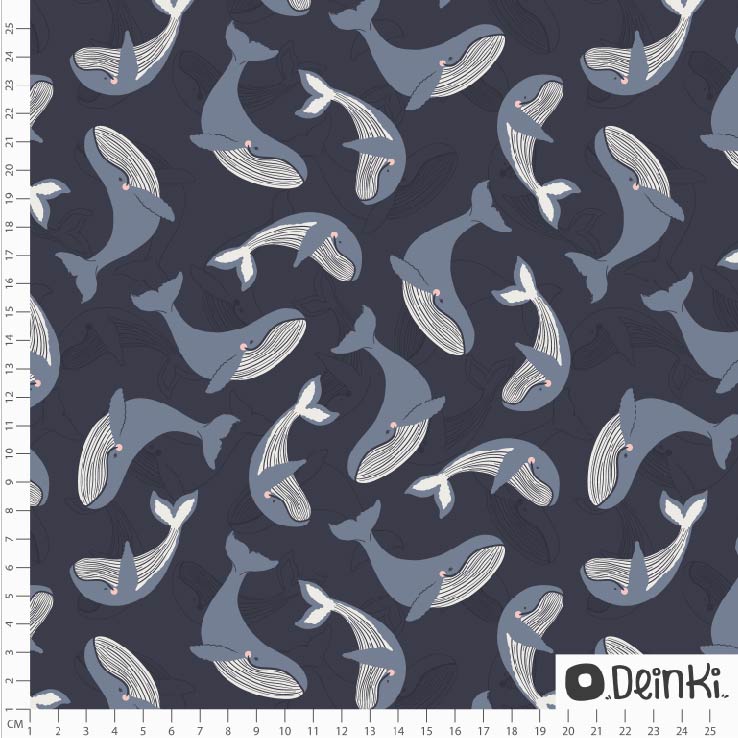 Bio Webware Stoff - Süße Wale - Deinki, Maritim, blau, Tiere, 100% Bio-Baumwolle Bio Webware Stoff - Süße Wale - Deinki, Maritim, blau, Tiere, 100% Bio-Baumwolle