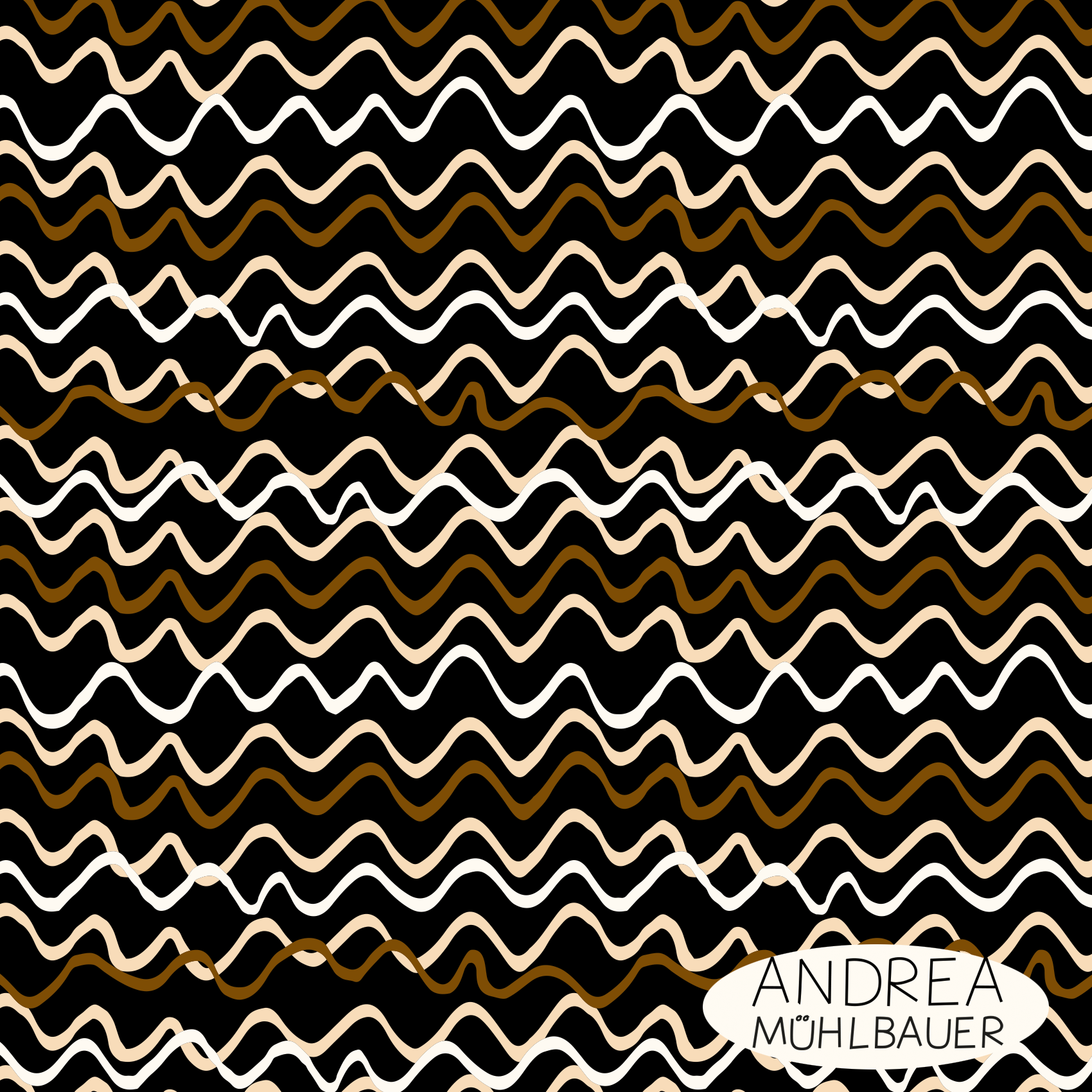 Bio Stoff - Handgezeichnete Wellen Schwarz von Andrea Muehlbauer in schwarz, beige, braun