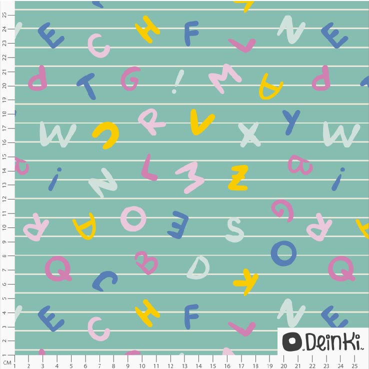 Organic Fabric - Alphabet Soup Green by Deinki in mint