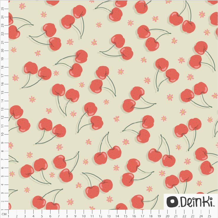 Bio Webware Stoff - Kirschen - Deinki, Obst & Gemüse, creme, 100% Bio-Baumwolle Bio Webware Stoff - Kirschen - Deinki, Obst & Gemüse, creme, 100% Bio-Baumwolle