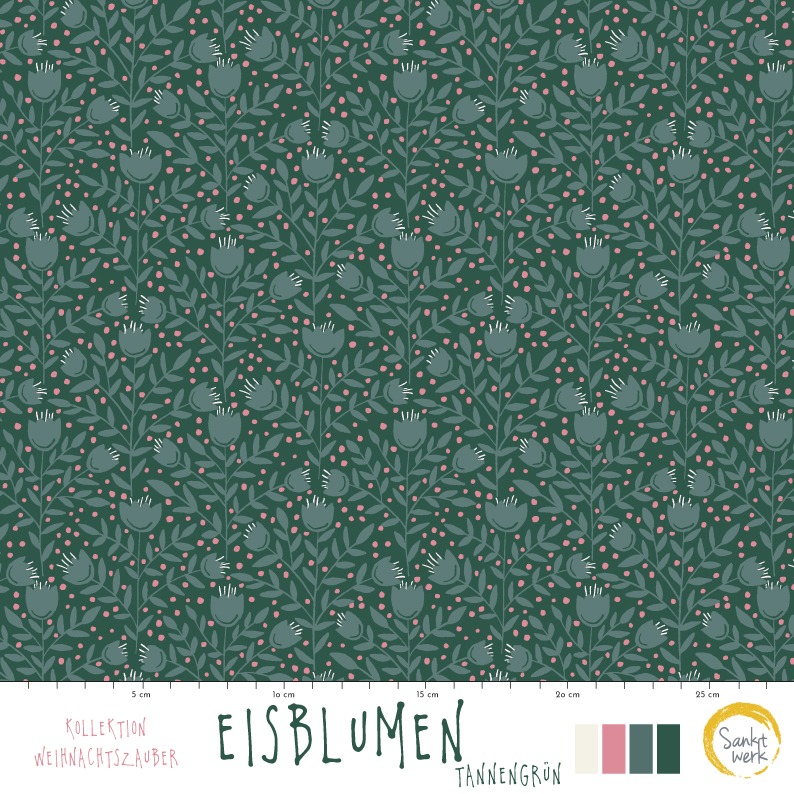 Bio Stoff  - Eisblumen Tannengrün - Sanktwerk, Winter, Floral & Blumen, grün