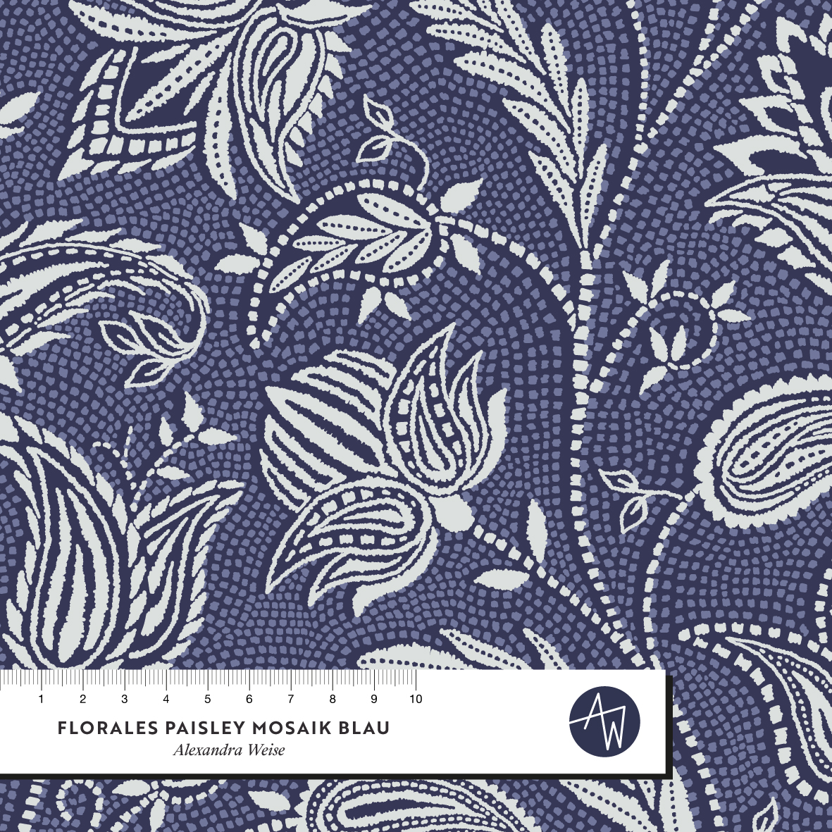 Bio Stoff - Florales Paisley Mosaik Blau von Alexandra Weise in blau