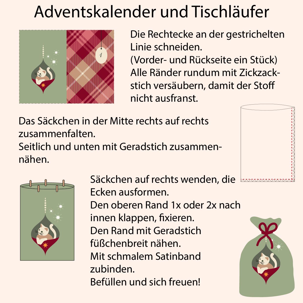 Bio Webware Stoff  - 1,0 m Panel Adventkalender Christmas Cats - EviRoider, Weihnachten, bunt, 100% Bio-Baumwolle