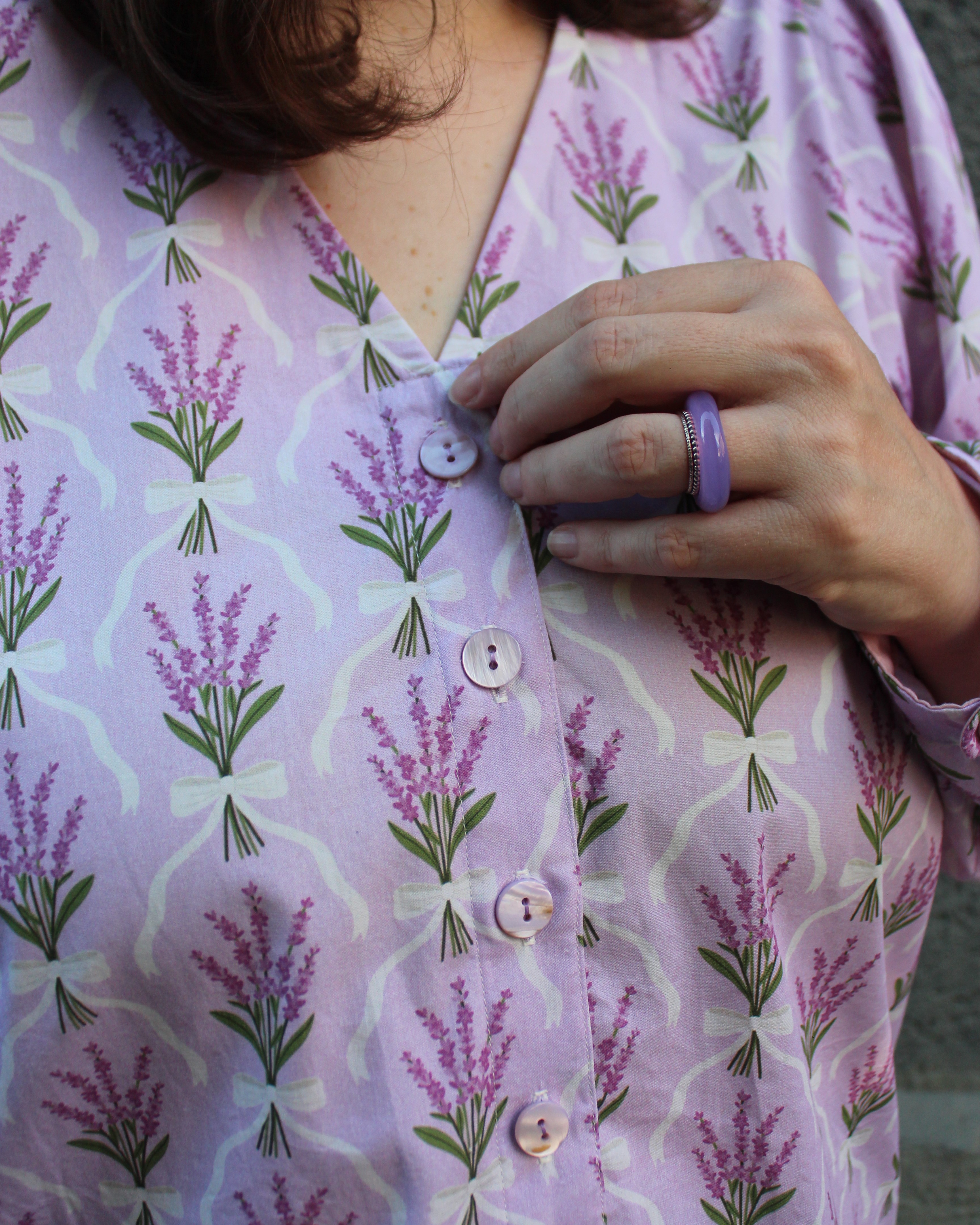 Organic fabric - Lavendelstrauß mit Schleife purple