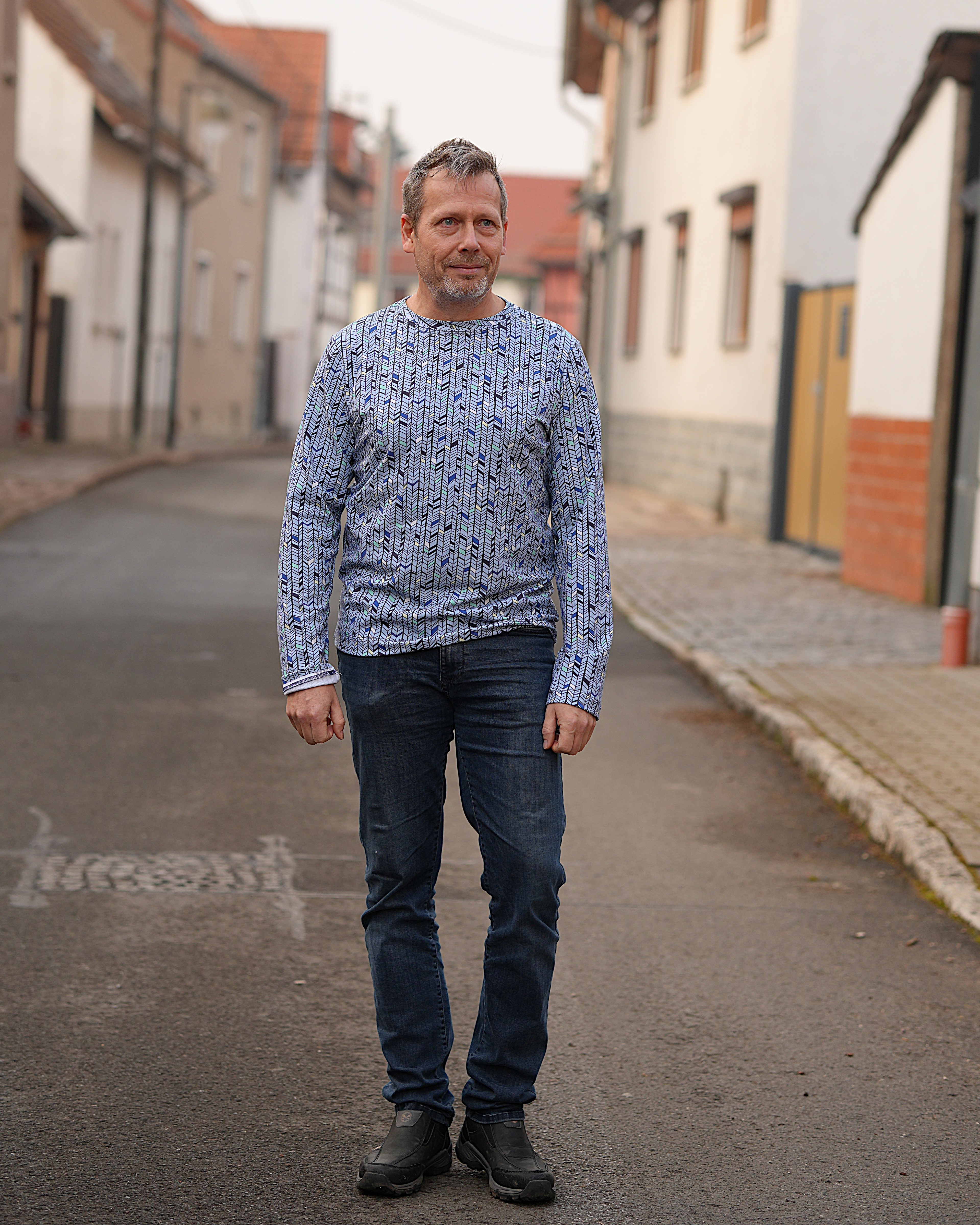 Organic Fabric  - Colourful Herringbone light blue