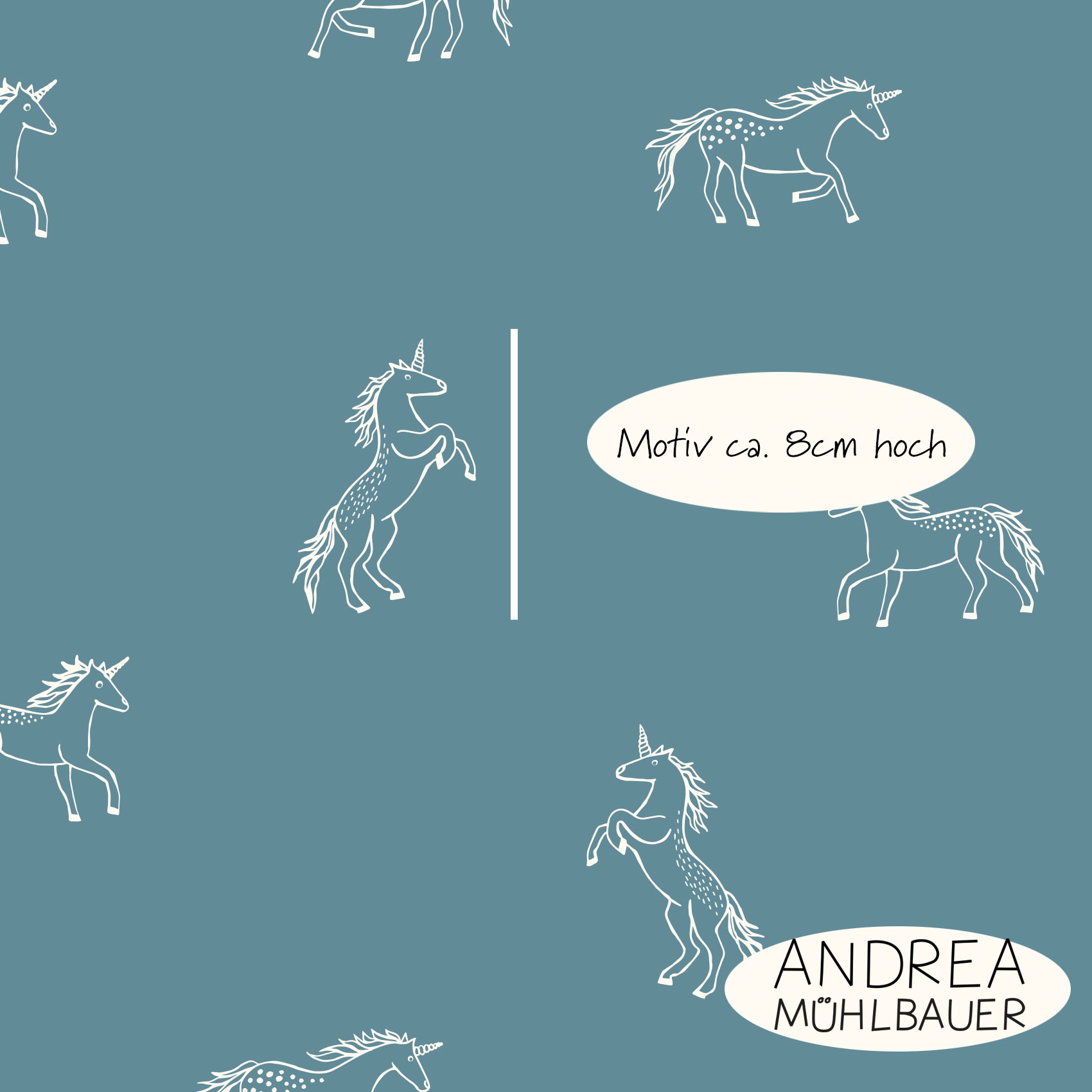 Bio Webware Stoff  -  Einhörner Outlines  - AndreaMuehlbauer, Tiere, blau, Fantasy, 100% Bio-Baumwolle