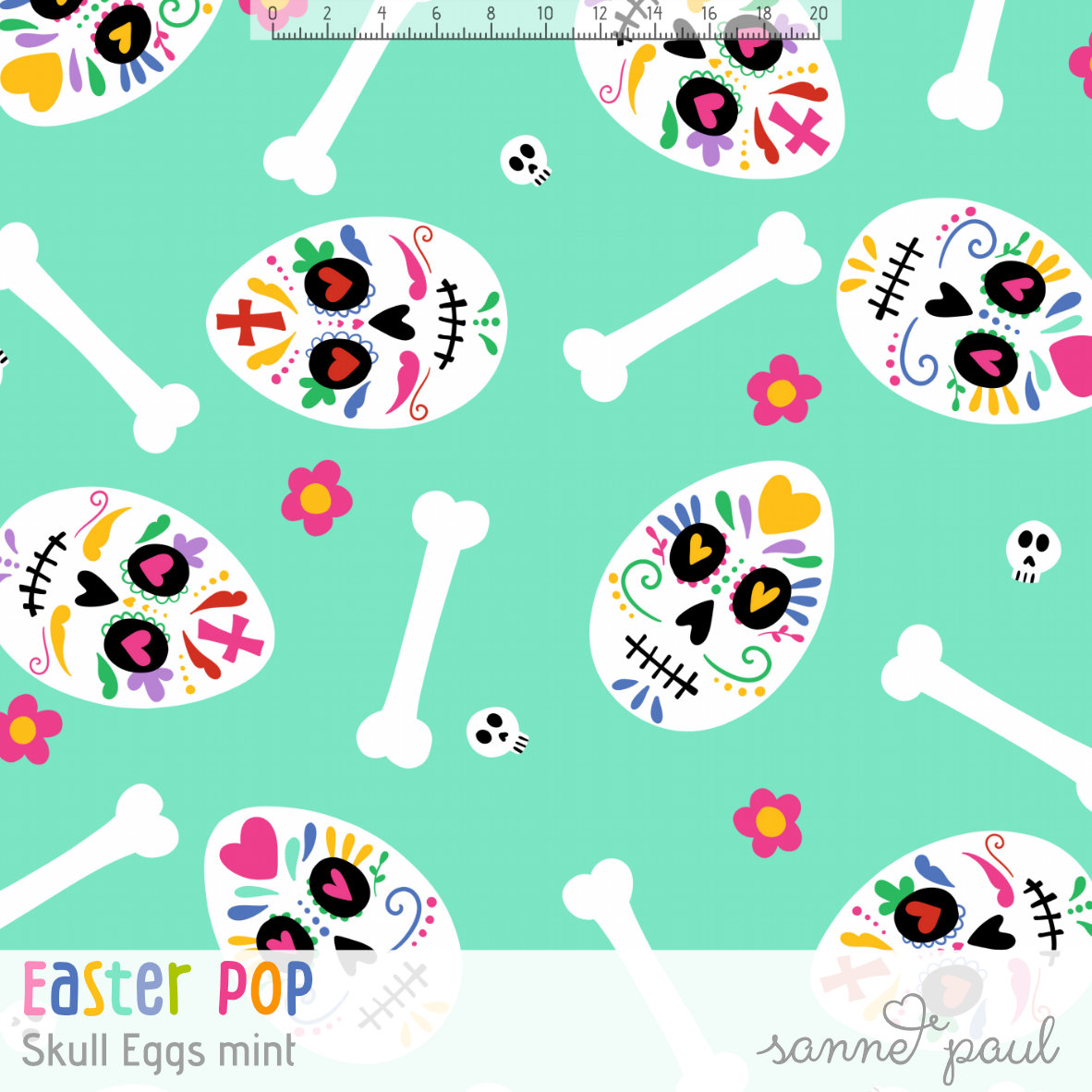 Bio Stoff  - Easter Pop Skull Eggs Mint - SannePaul, mint, Ostern
