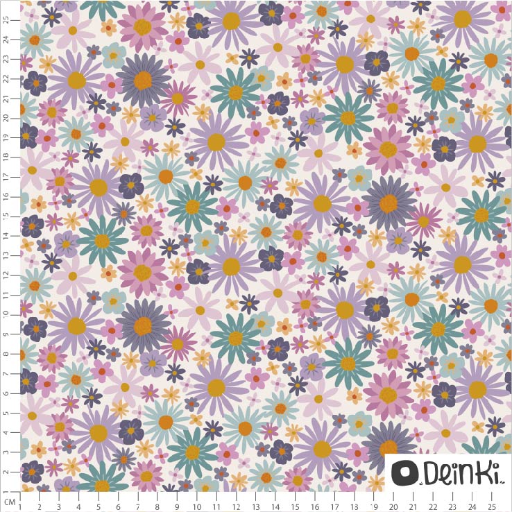 Organic Fabric - Autumn Flowers Ditsies White by Deinki in white