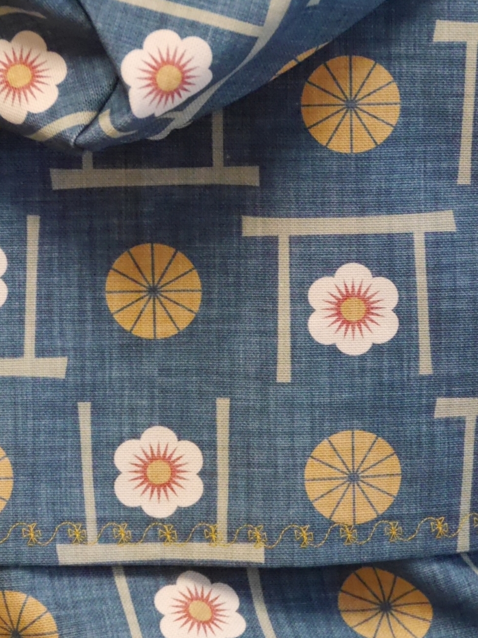 Bio Stoff  - Japanische Schirme und Kirschblüten blau