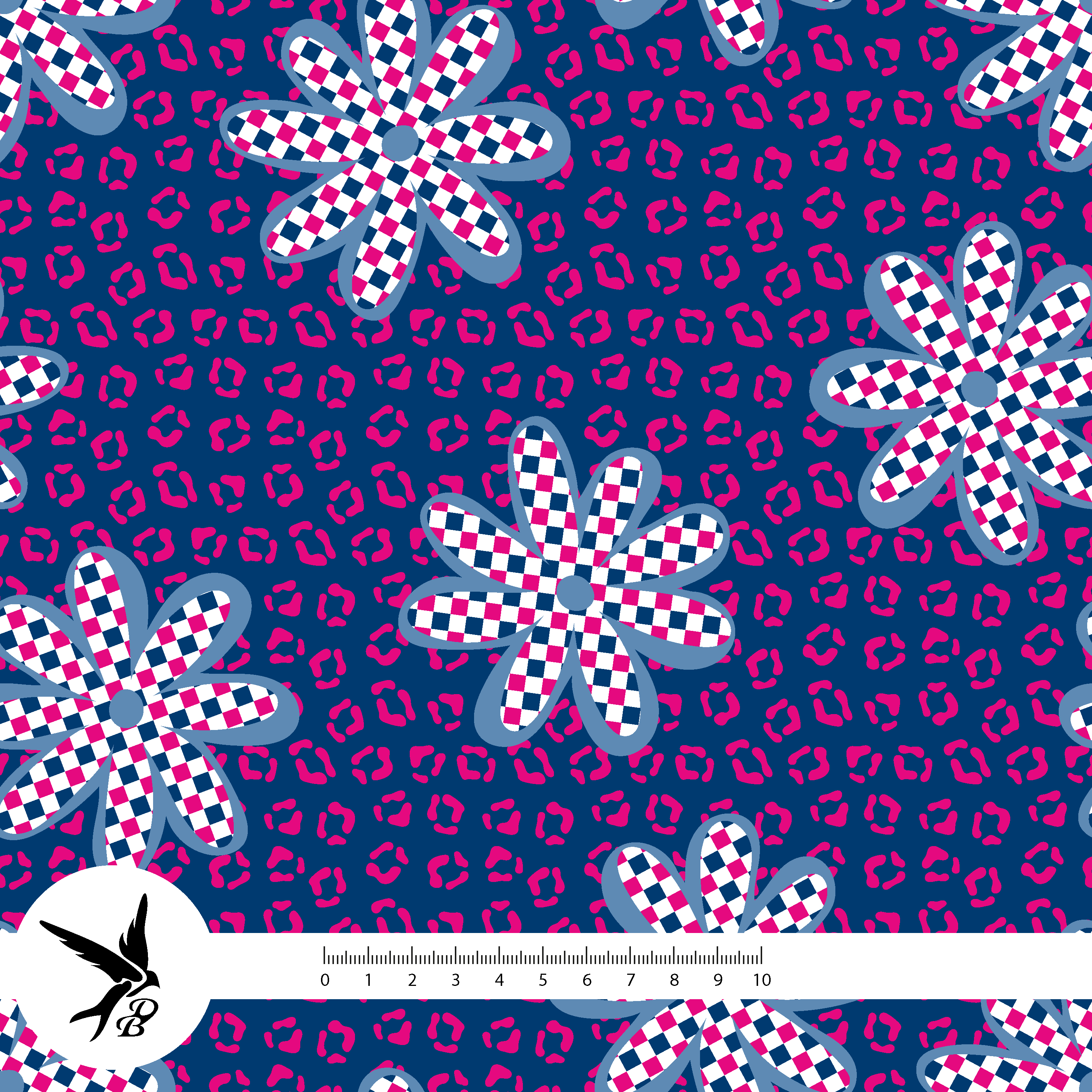 Organic Fabric - Leo Patch Flowers Blue by Daniela Bonn in blue