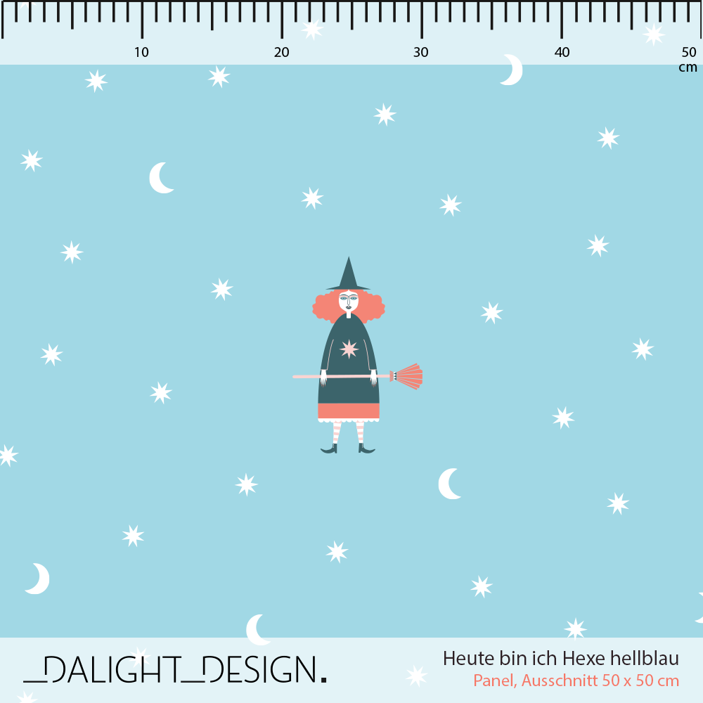 Organic Fabric - Today I Am a Witch Light Blue by Dalight Design in blue