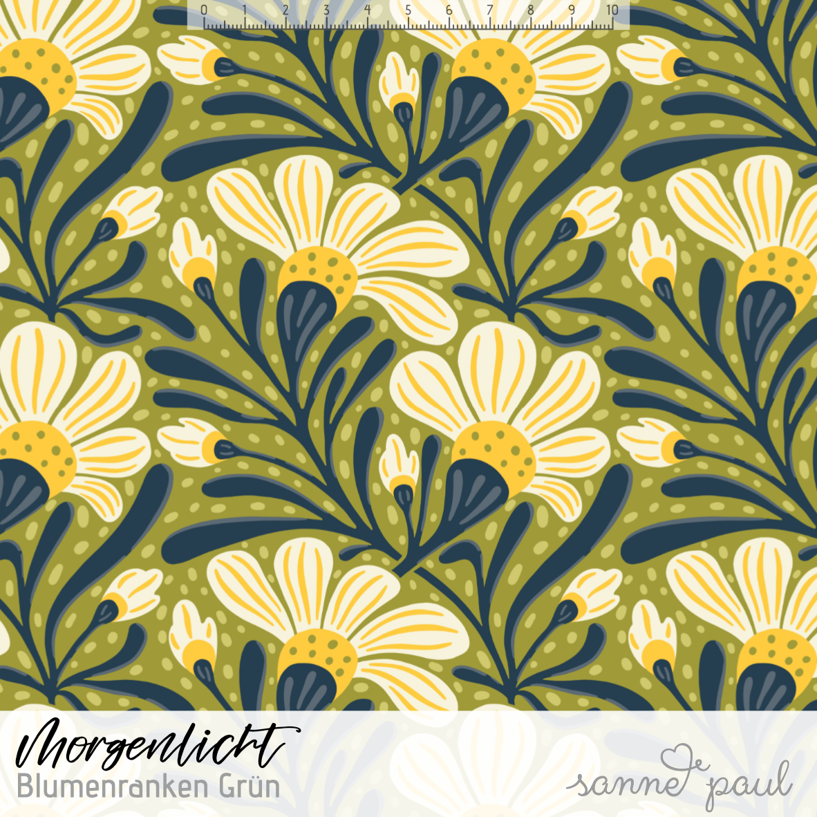 Bio Stoff - Morgenlicht Blumenranke grün