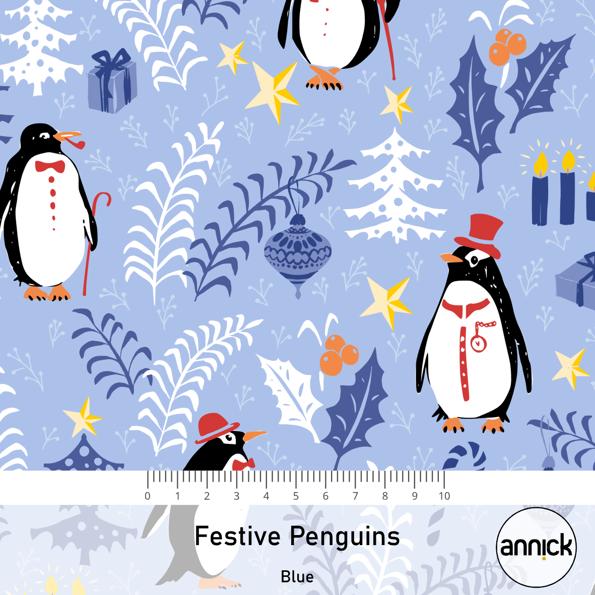 Bio Stoff - Festive Penguins blau