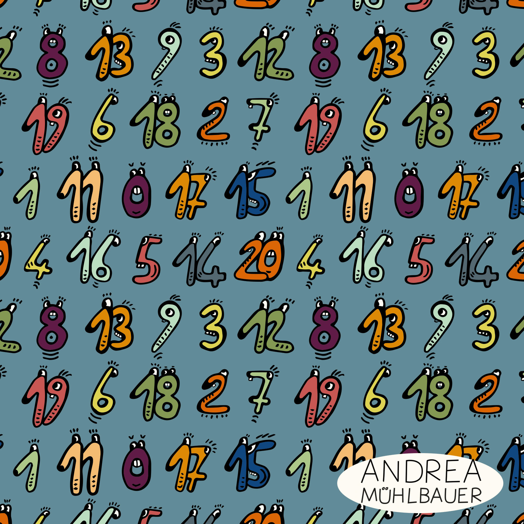 Bio Stoff - Zahlen123 Blau von Andrea Muehlbauer in blau