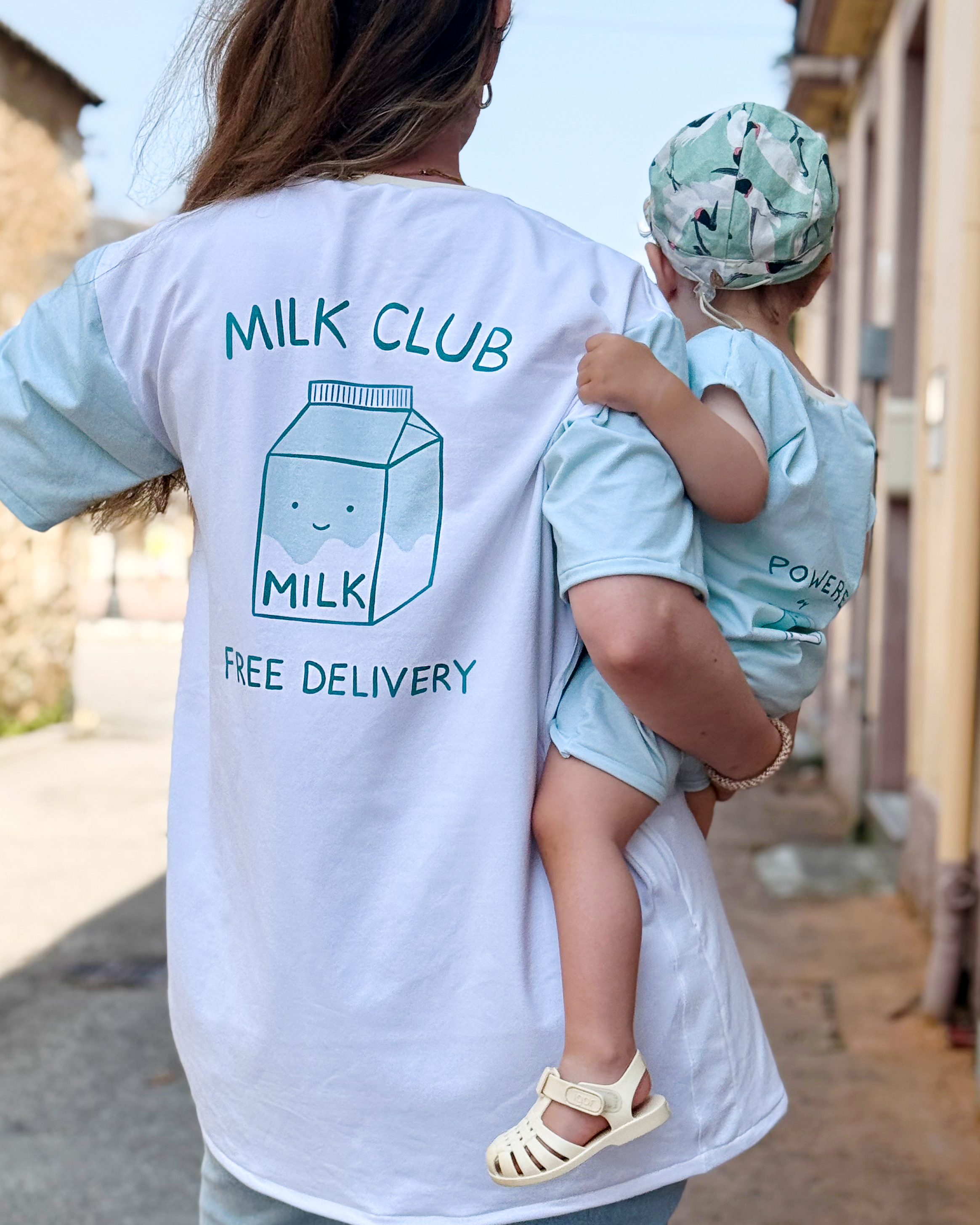 Organic fabric  - 100cm Panel Milk Club white