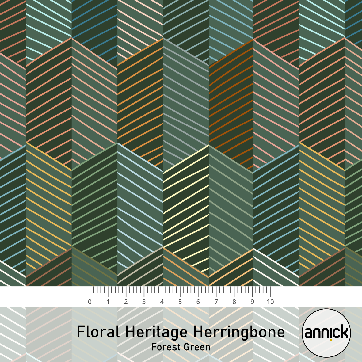 Bio Stoff - Floral Heritage Herringbone Forest Green von Annick in grün Bio Stoff - Floral Heritage Herringbone Forest Green von Annick in grün