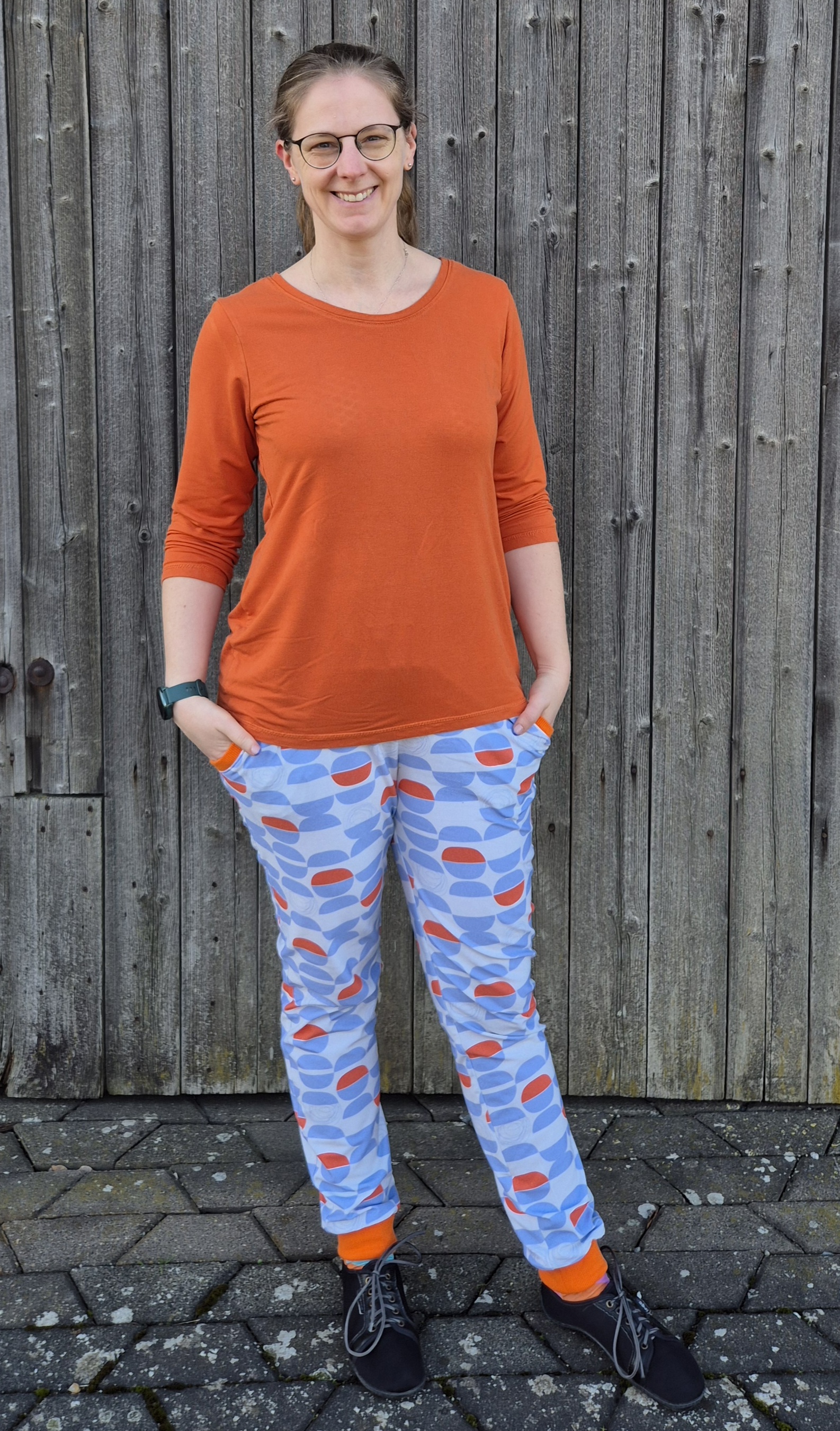 Bio Stoff - Geometric Evergreen Semicircles blau