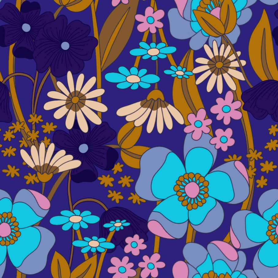 Bio Stoff  -  Flauers  - Fummelhummel, Floral & Blumen, blau