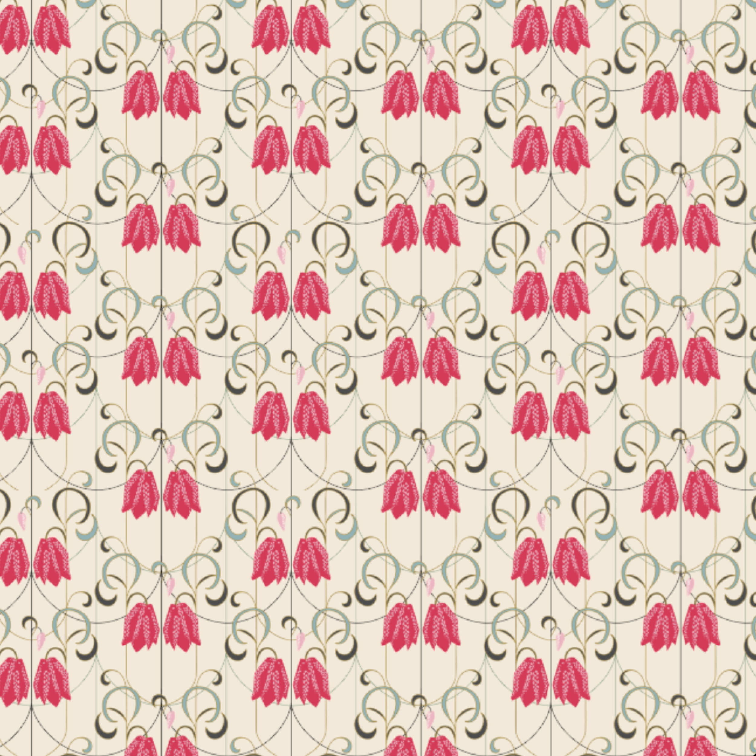 Bio Stoff - Art Deco Checkered Flower rot