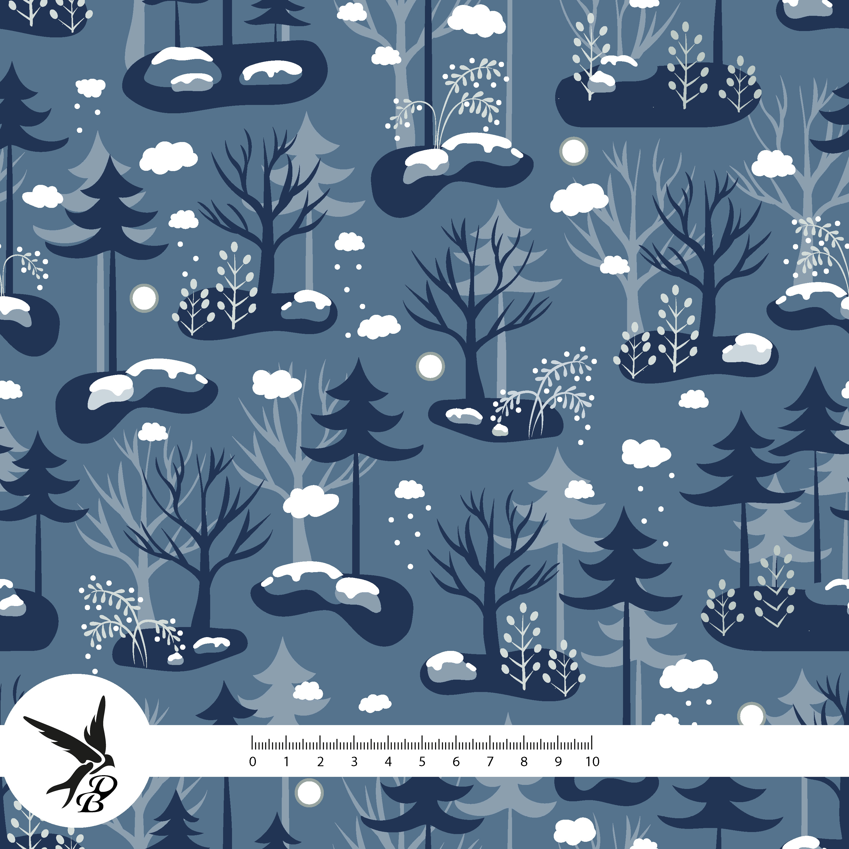 Bio Summersweat Stoff - Waldtiere im Winter Bäume blau - DanielaBonn, Wald, Tiere, blau, Breite 150 cm Bio Summersweat Stoff - Waldtiere im Winter Bäume blau - DanielaBonn, Wald, Tiere, blau, Breite 150 cm