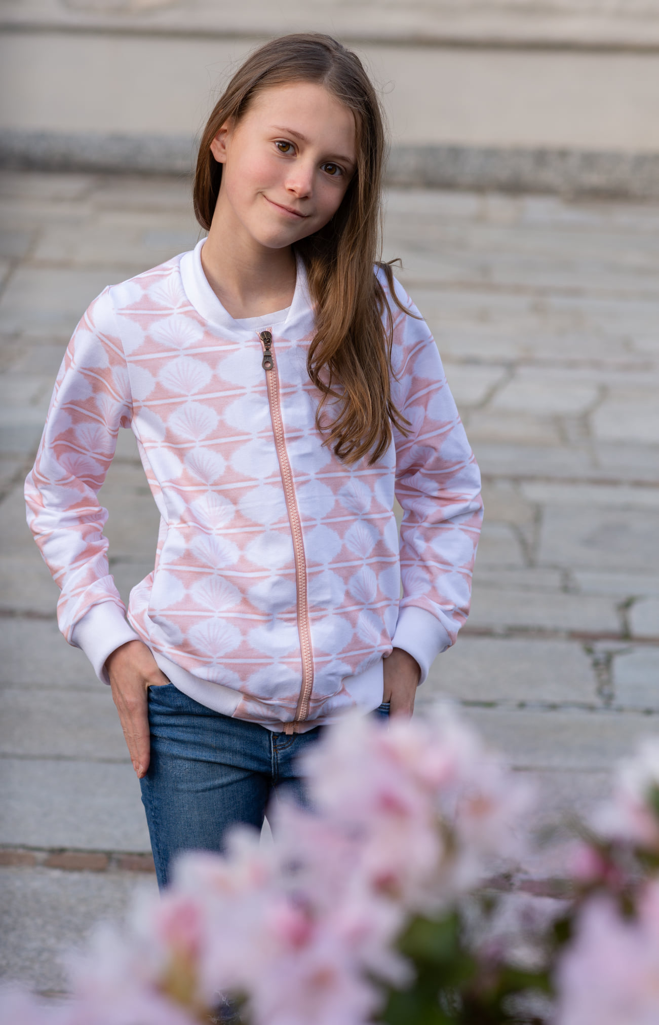 Bio Webware Stoff  -  Hawaiian Breeze Seashell  - LilleSelection, orange, weiß, Maritim, 100% Bio-Baumwolle