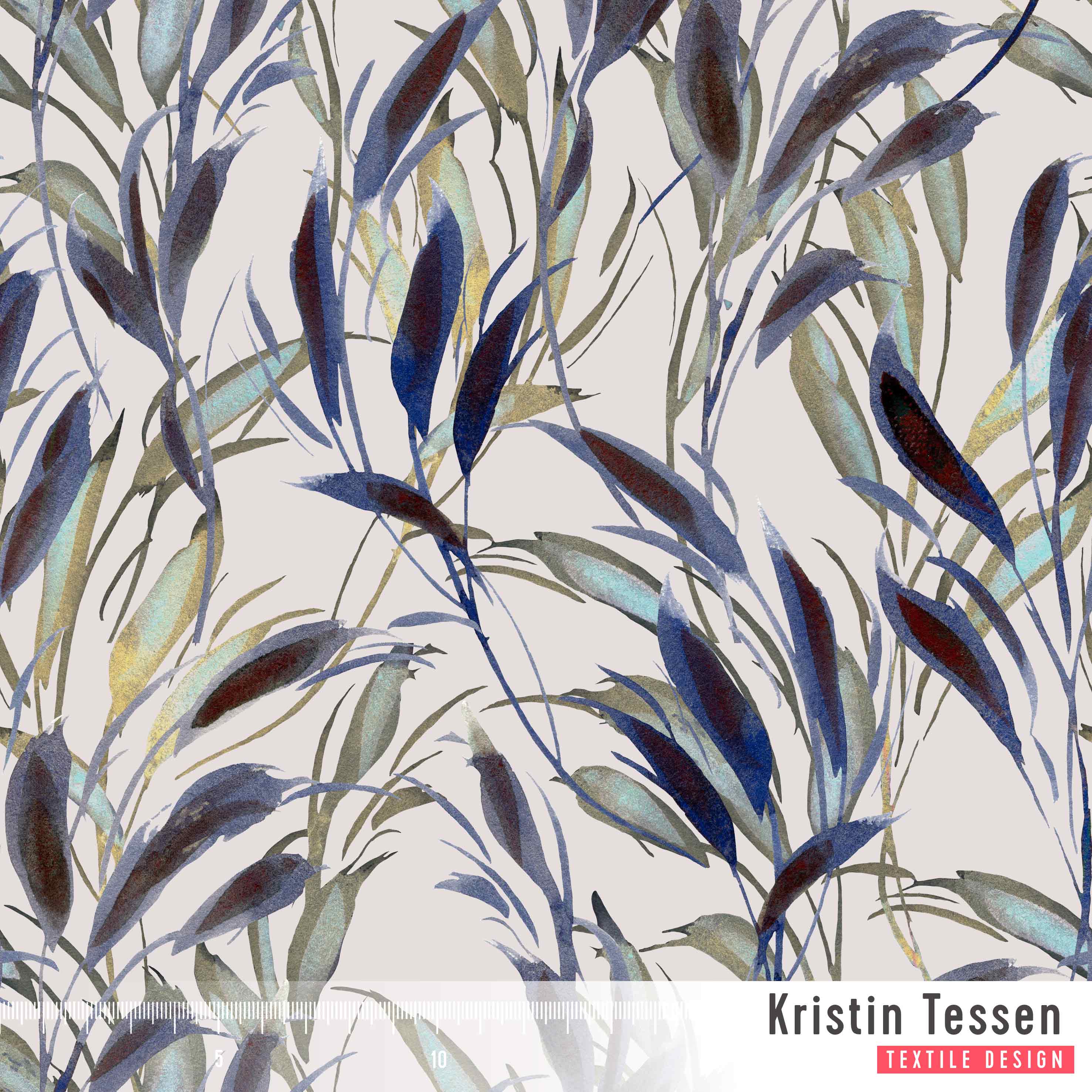 Bio Stoff - Summerleaves Blue von Kristin Tessen in blau