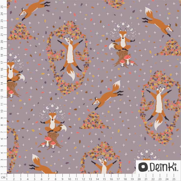 Organic Fabric - Foxes in the Woods Purple by Deinki in purple