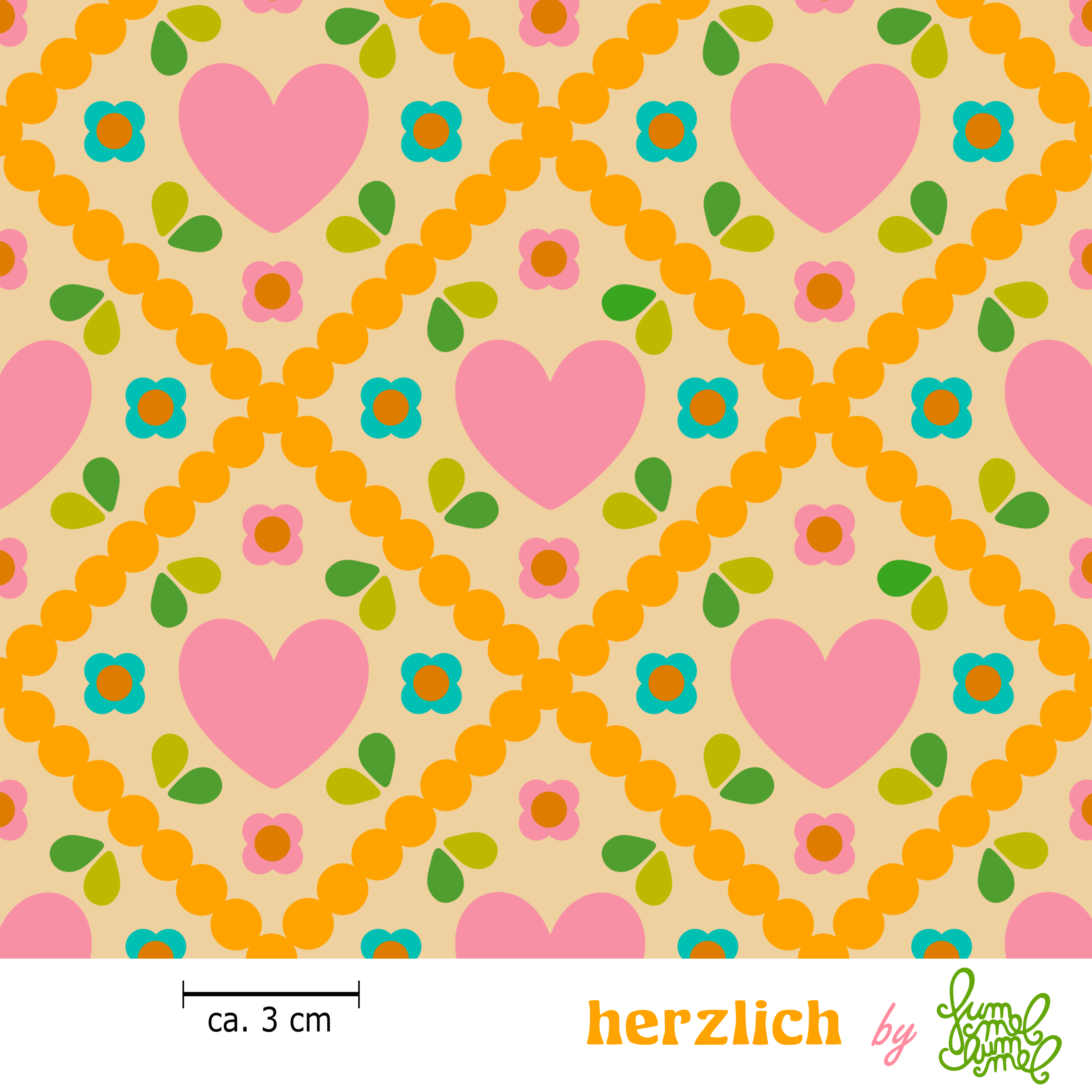 Organic fabric  - Heart orange