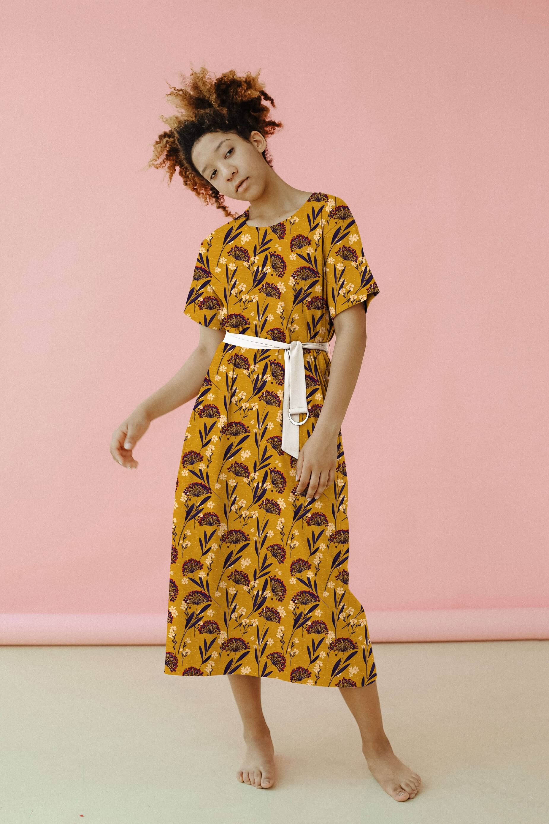 Bio Webware Stoff  -  Sunset Umbel  - Enemenemeins, Frühling, Sommer, weiß, Natur, Floral & Blumen, senf, Herbst, 100% Bio-Baumwolle