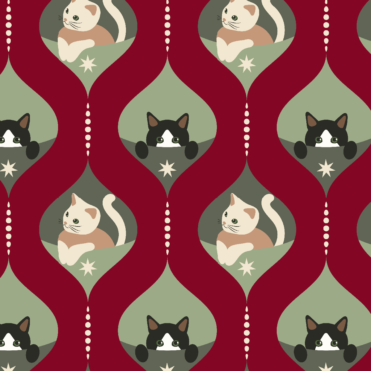 Bio Webware Stoff  - Christmas Cats Red - EviRoider, Weihnachten, Tiere, rot, 100% Bio-Baumwolle