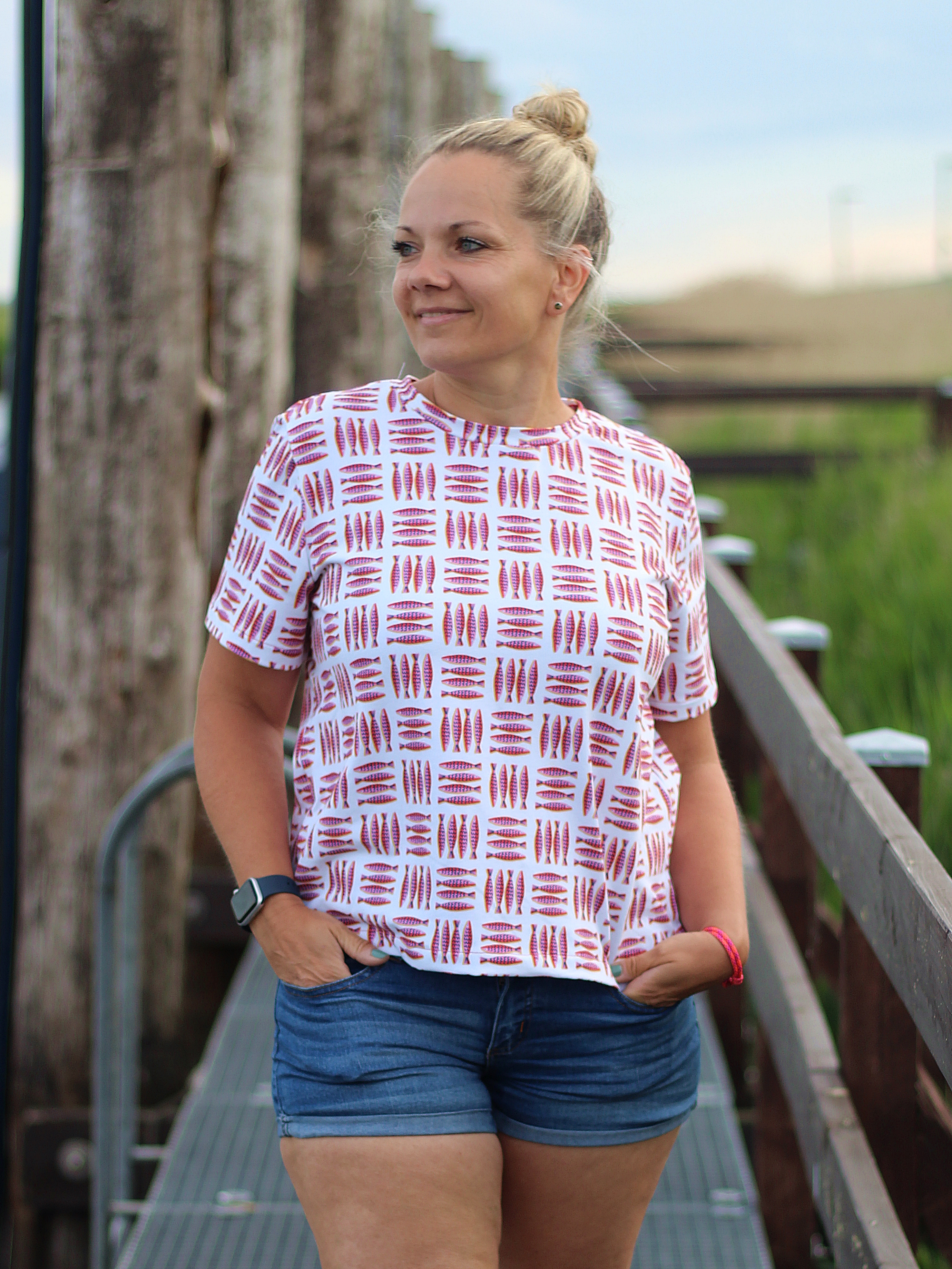 Organic fabric - Sardinenfreunde white, red