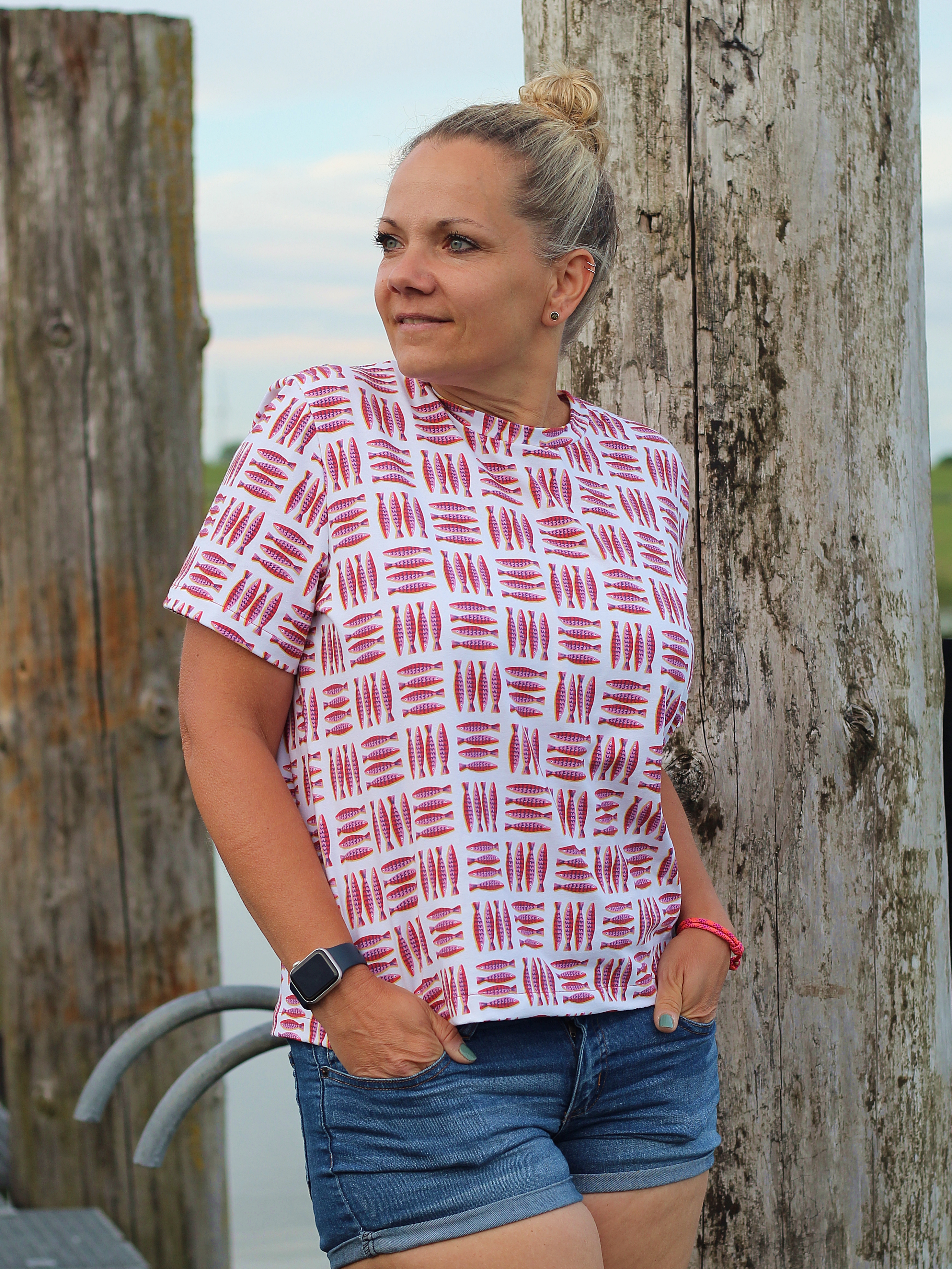 Organic fabric - Sardinenfreunde white, red